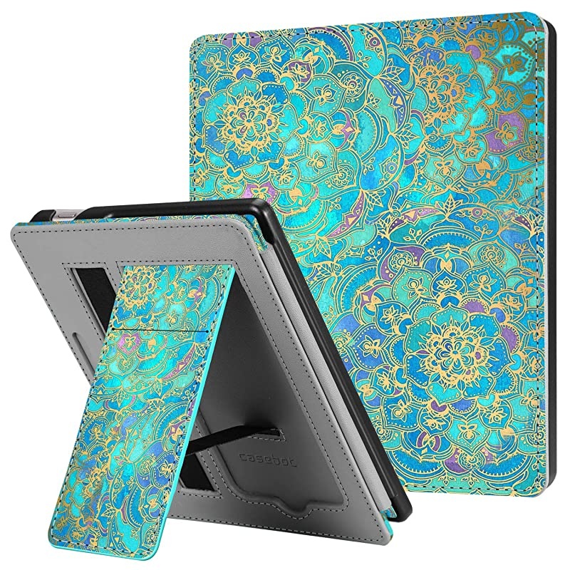 Stand Case for AllNew Kindle Oasis 10th Generation 2019 Release and 9th Generation 2017 Release Premium PU Leather Sleeve Cover with Card Slot and Hand Strap Shades of Blue
