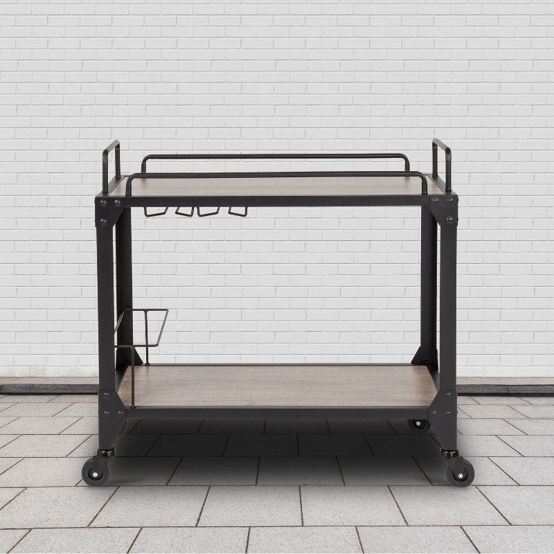 Flash Furniture Castleberry Rustic Wood Grain and Iron Kitchen Serving and Bar Cart