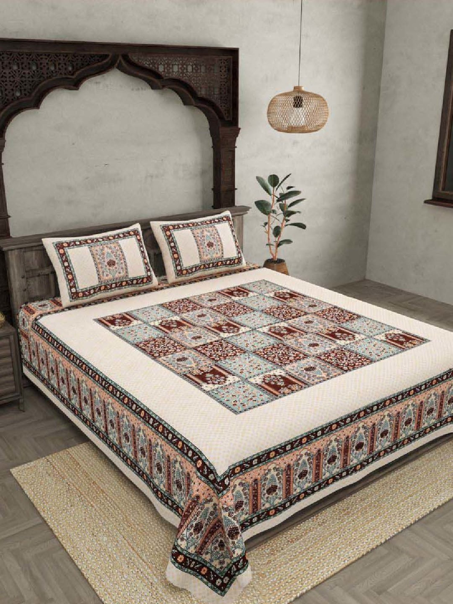 JaipurFabric Peach 240 TC 100% Cotton The Rich Legacy Double Bedsheet with 2 Pillow Covers