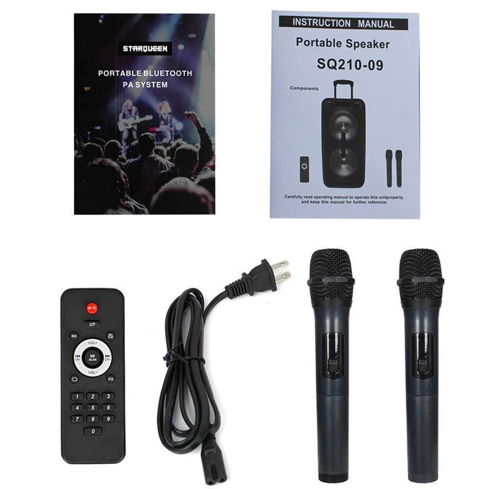 Starqueen Portable Bluetooth PA Speaker Dual 10Inch Woofer with Flashing Lights, Rechargeable Battery Powered Karaoke Loudspeaker Active DJ Party Speaker with 2 UHF Microphones, FM/MP3/USB/TF Card/AUX