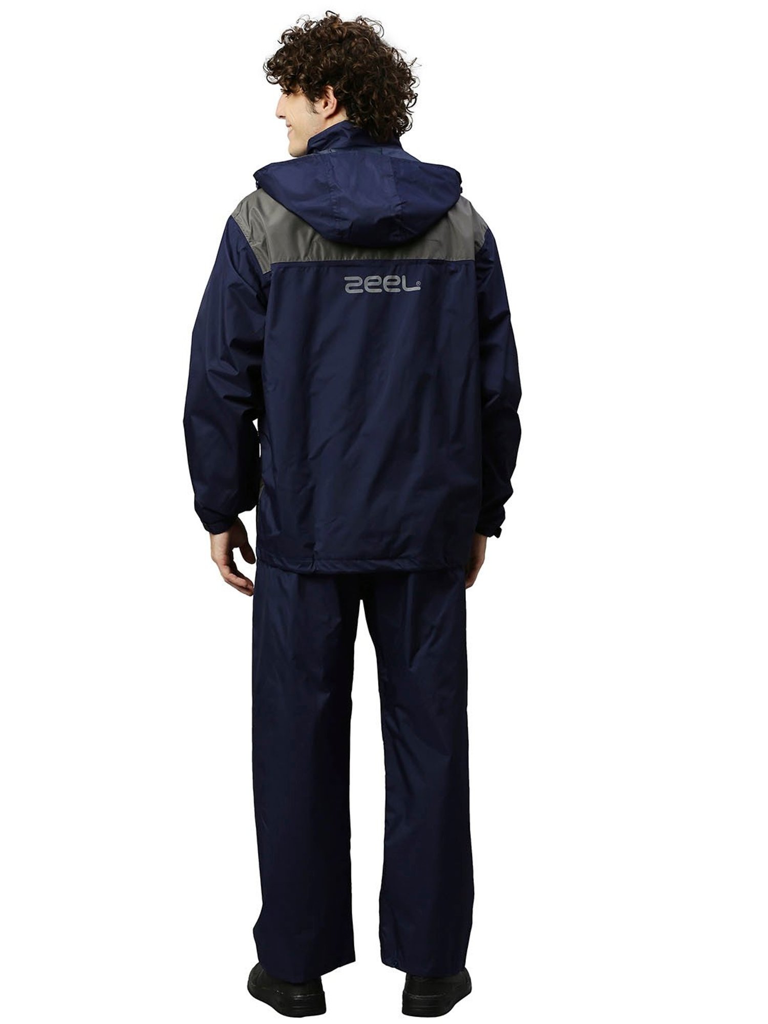 Zeel Navy & Grey Colour-Block Rainwear Jacket