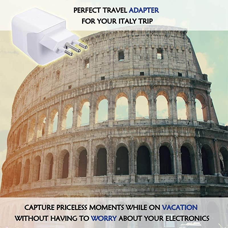 Italy, Chile, Uruguay Travel Adapter Plug by  With Dual USB - USA Input - Type L - Ultra Compact - Perfect for Cell Phones, Laptop, Camera Chargers, iWatch, iPad, iPhone and More (CTU-12A)