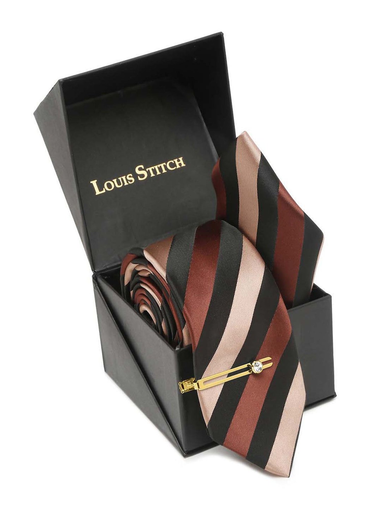Louis Stitch Brown Striped Necktie Gift Set - Set of 3