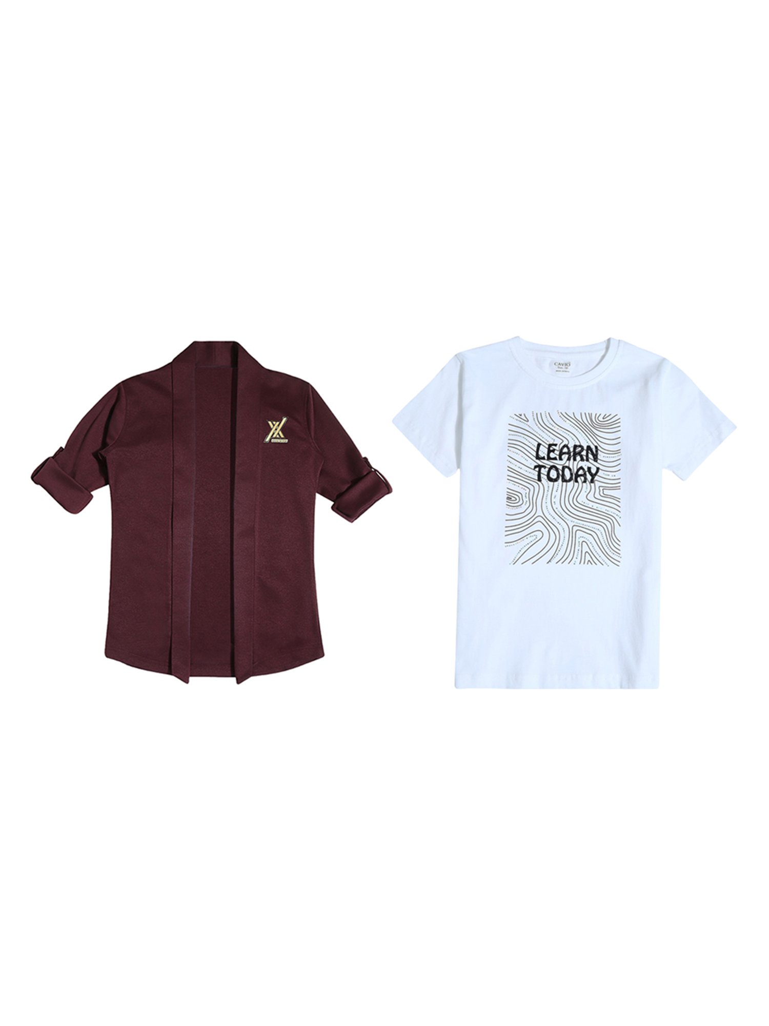 Cavio Kids Violet Printed Full Sleeves T-Shirt With Shrug