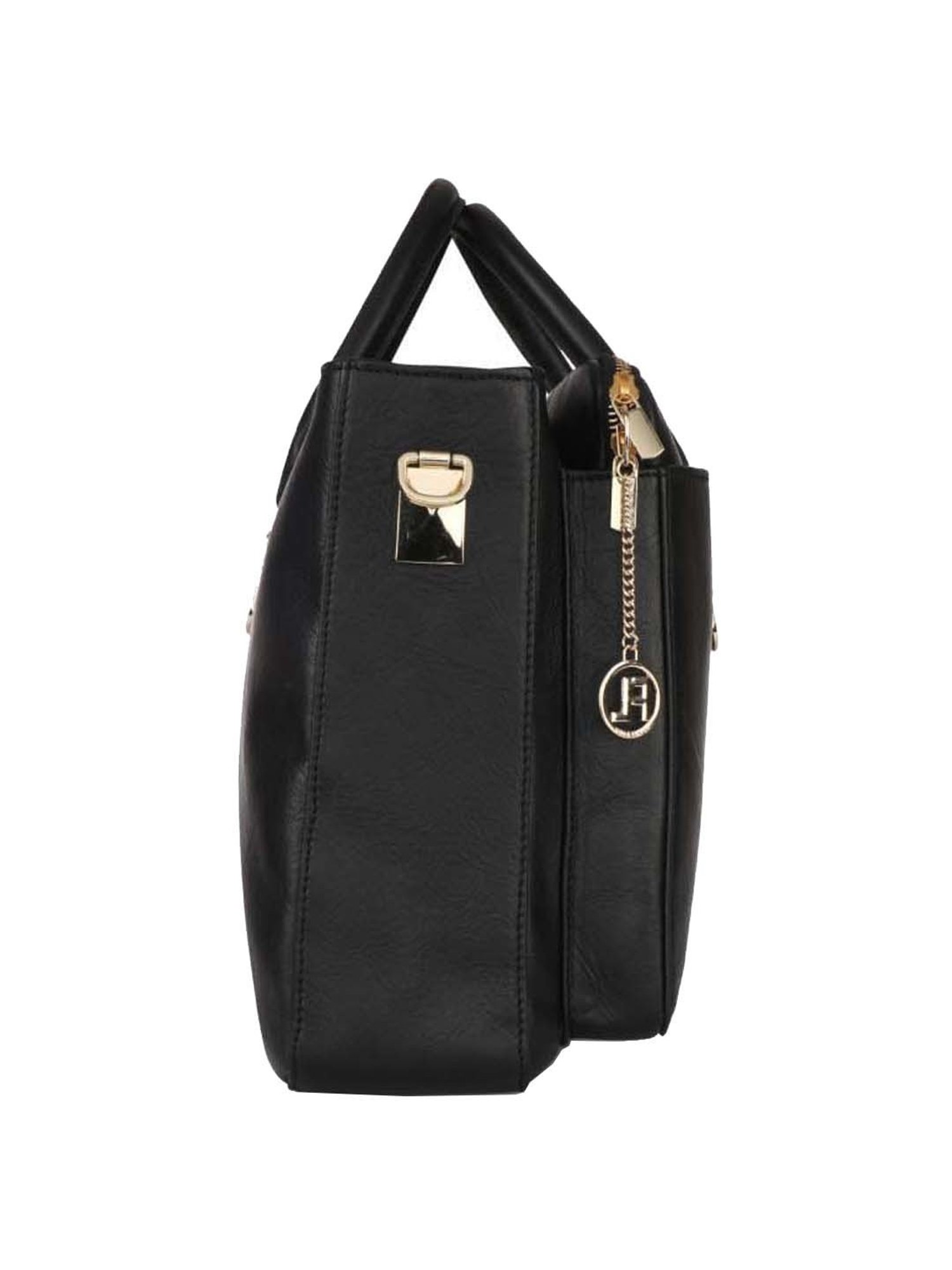 PELLE LUXUR Black Solid Medium Handbag