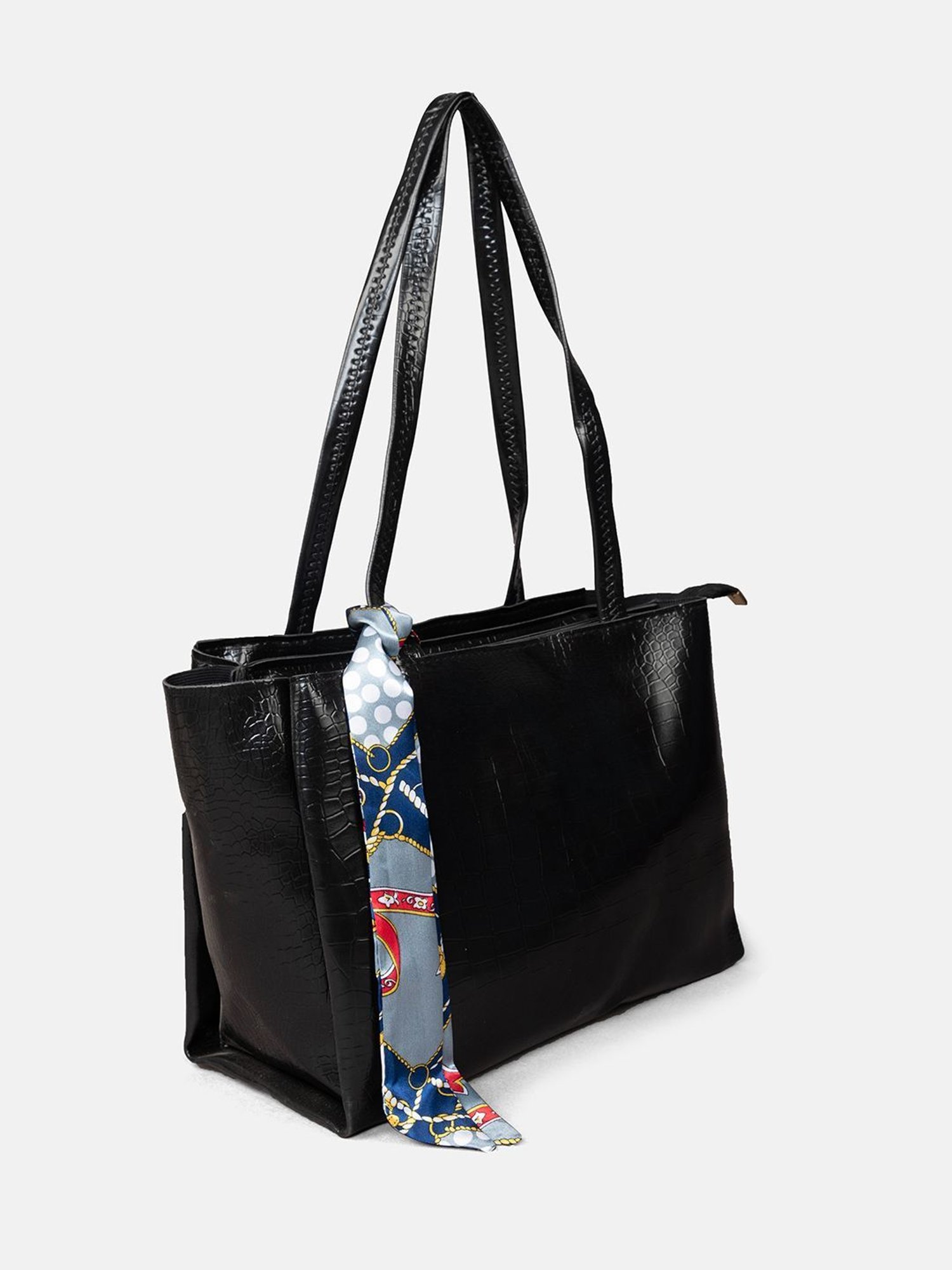 Gaurapakhi Black Textured Large Tote Bag