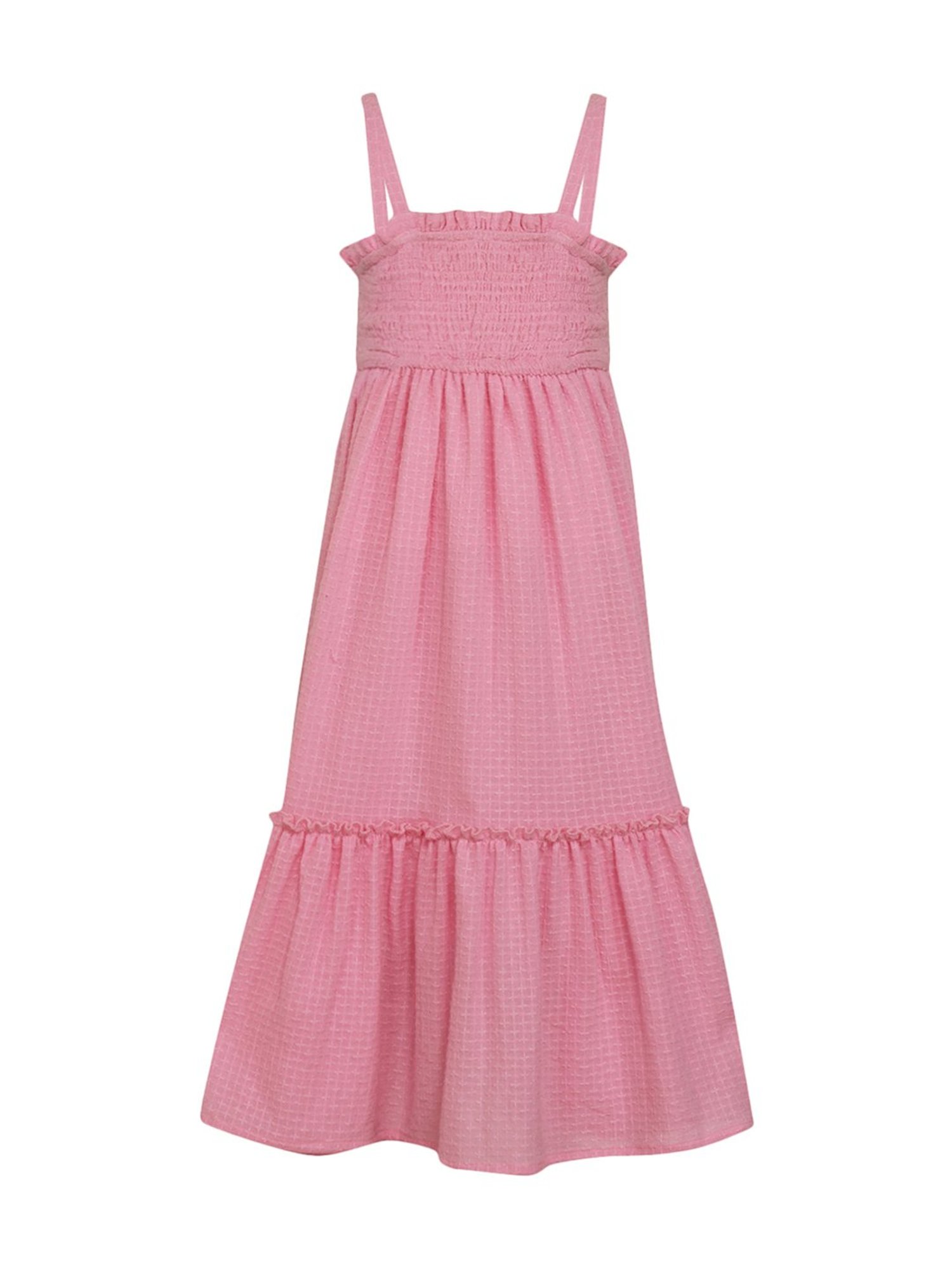 A Little Fable Kids Pink Cotton Self Pattern Dress