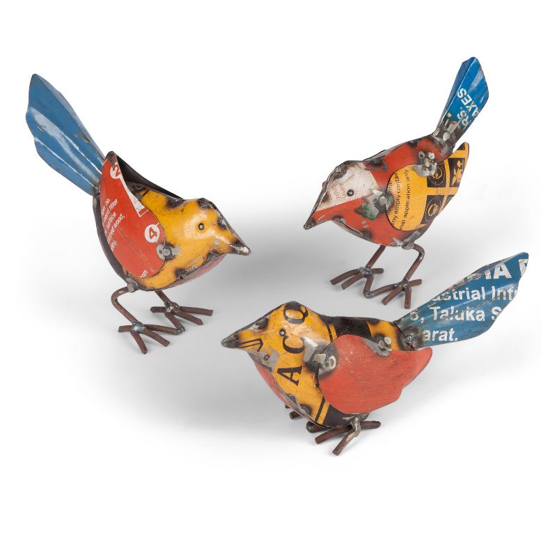 Lone Elm Studios Unique, Assorted-Color, Sit-About Birds made from Reclaimed Metal (Set of 3)