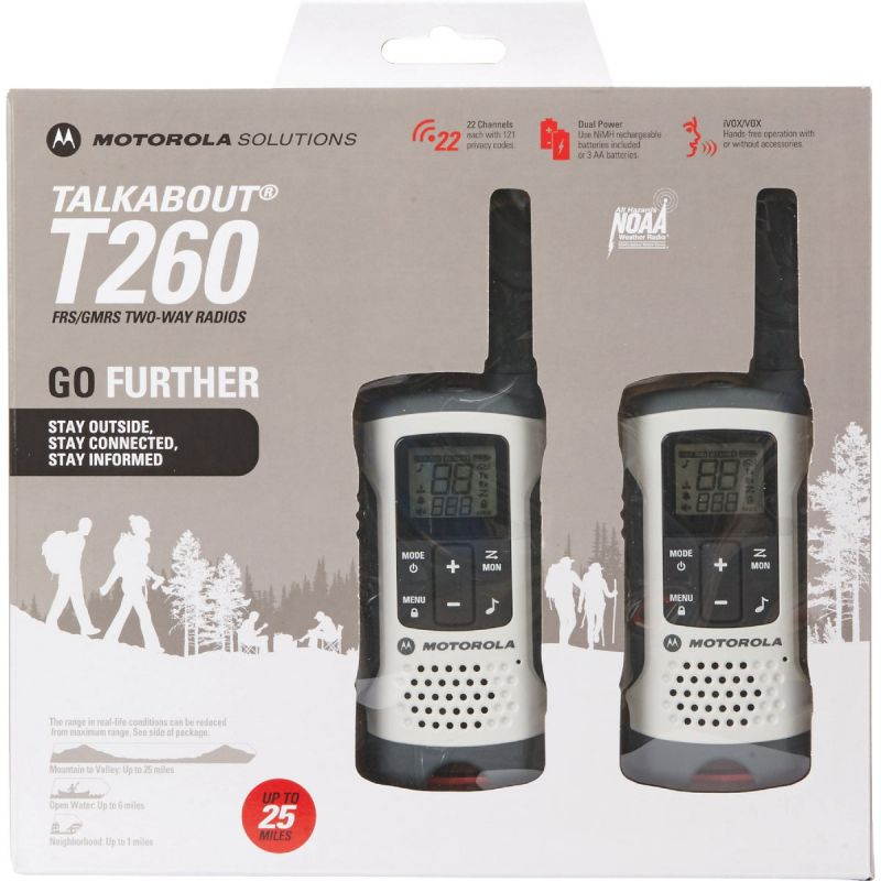 Motorola T260 Two-Way Radio - 37KM Model + NOAA Rechargeable  (Dual Pack)