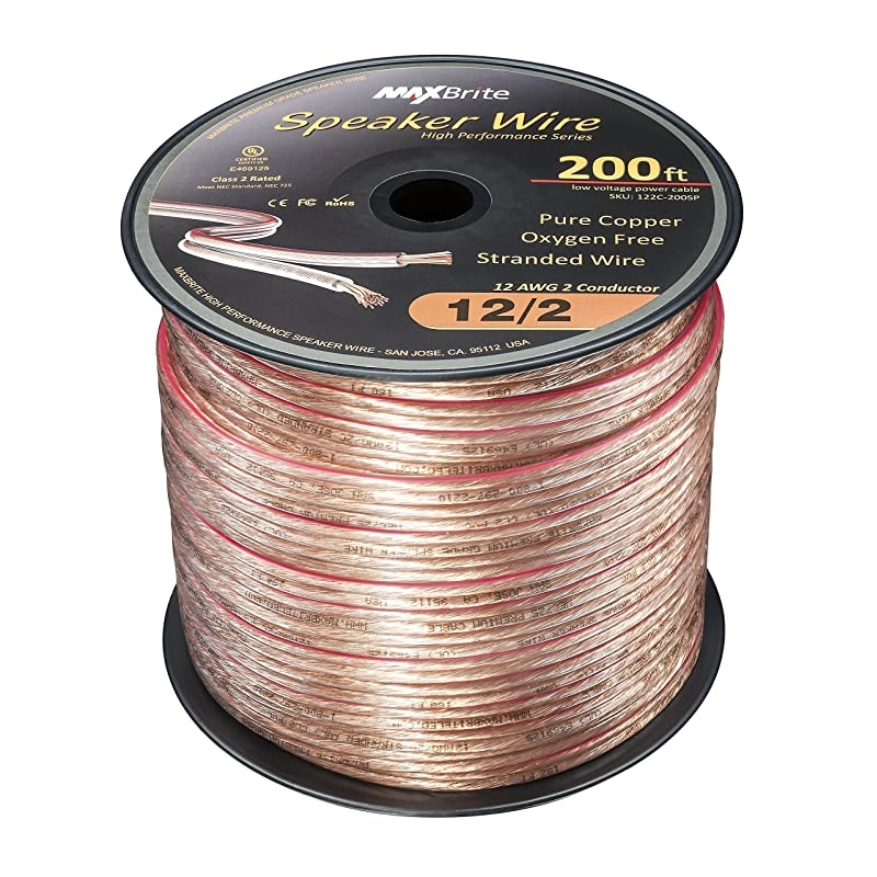 Performance 12 Gauge Speaker Wire Oxygen Free Pure Copper UL Listed Class 2 200 Feet Spool