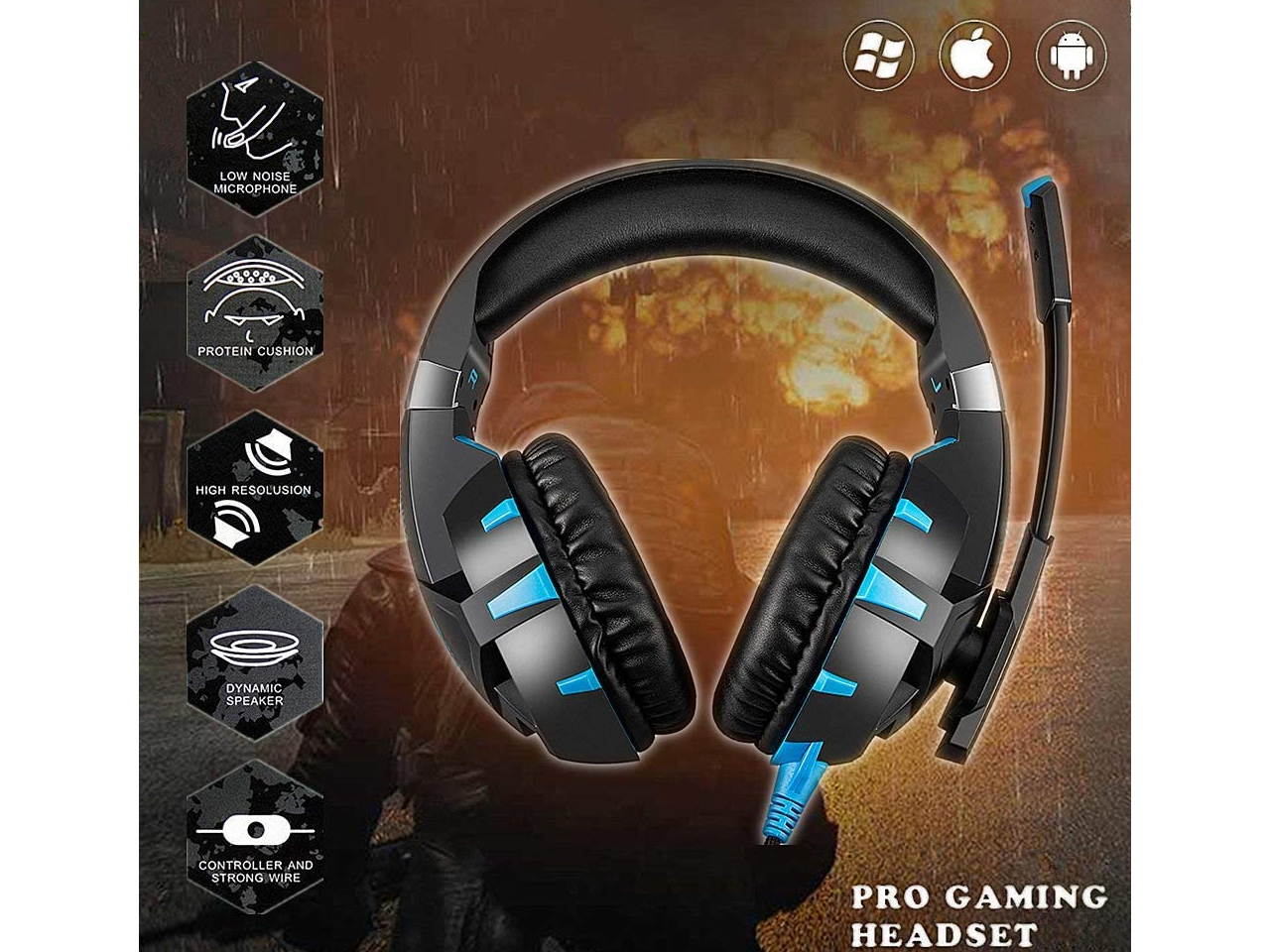 Gaming Headset Xbox One Headset PS4 Headset with Crystal Clear Mic & LED Light, Compatible with PC, PS4, Xbox One Controller