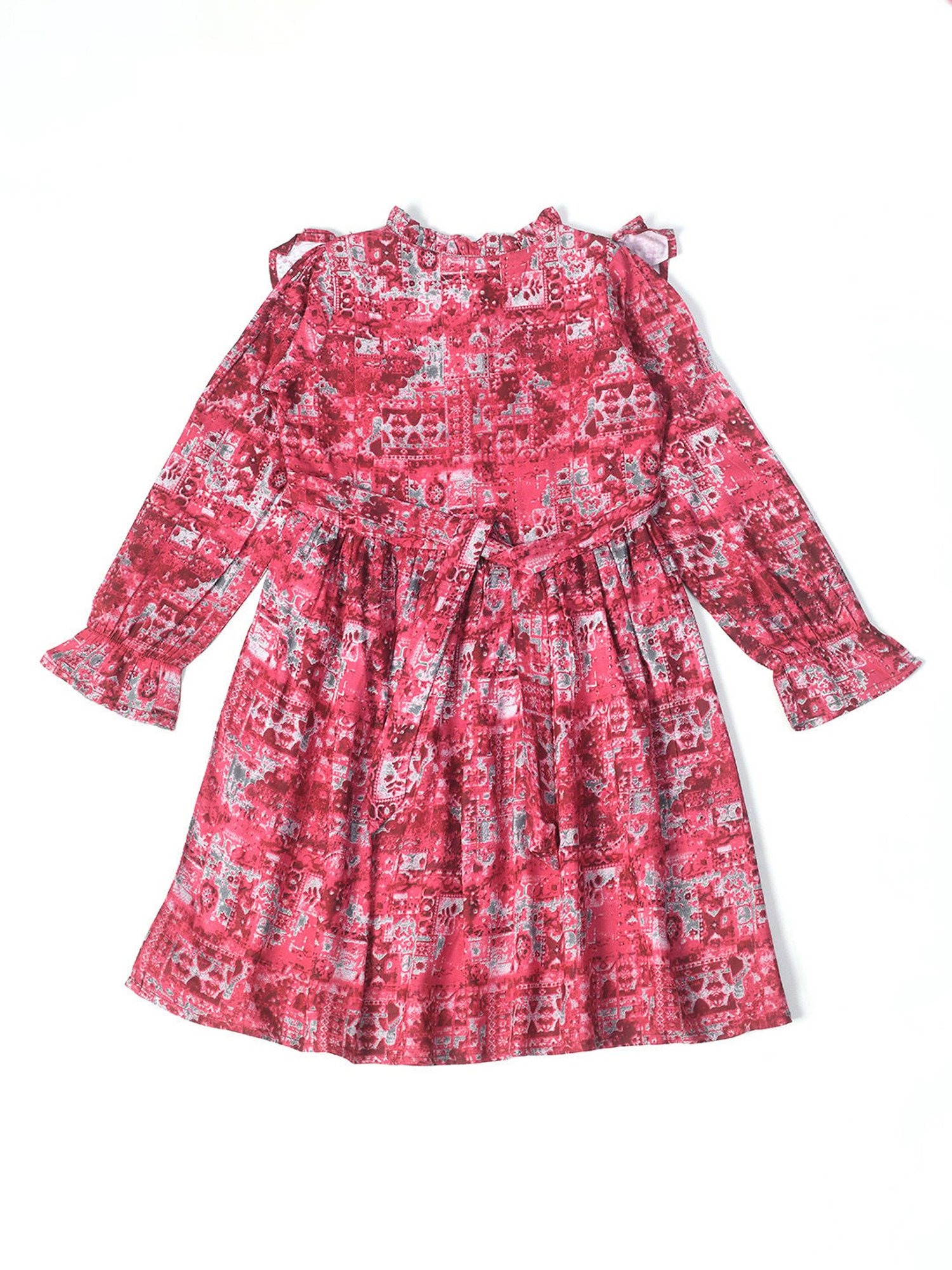 Bella Moda Kids Red Printed Full Sleeves Fit & Flare Dress