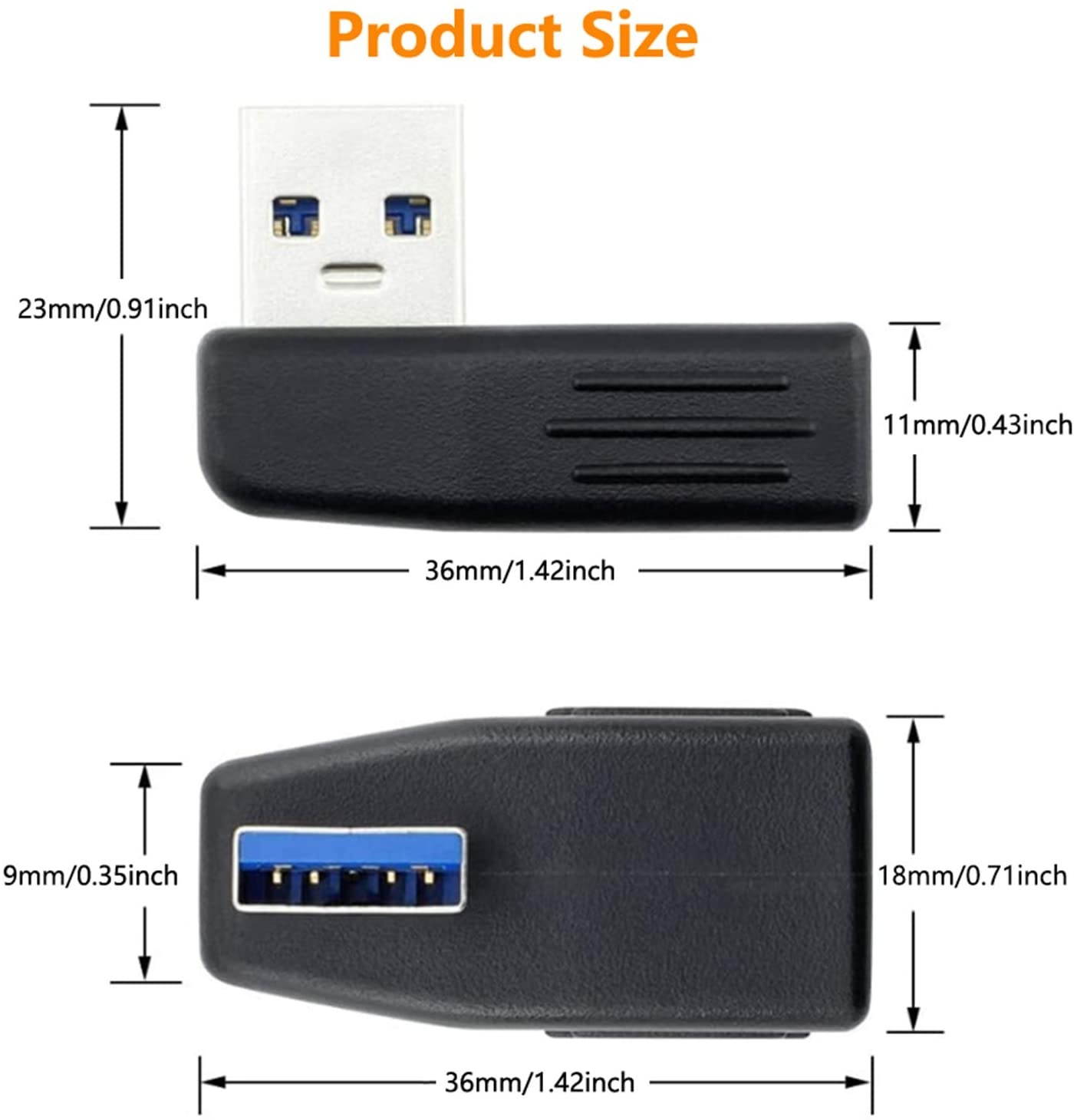 USB 3.0 Adapter 90 Degree Male to Female Coupler Connector Plug Left Angle and Right Anglefor ComputerU Disk Mouse and More(2 Pack)