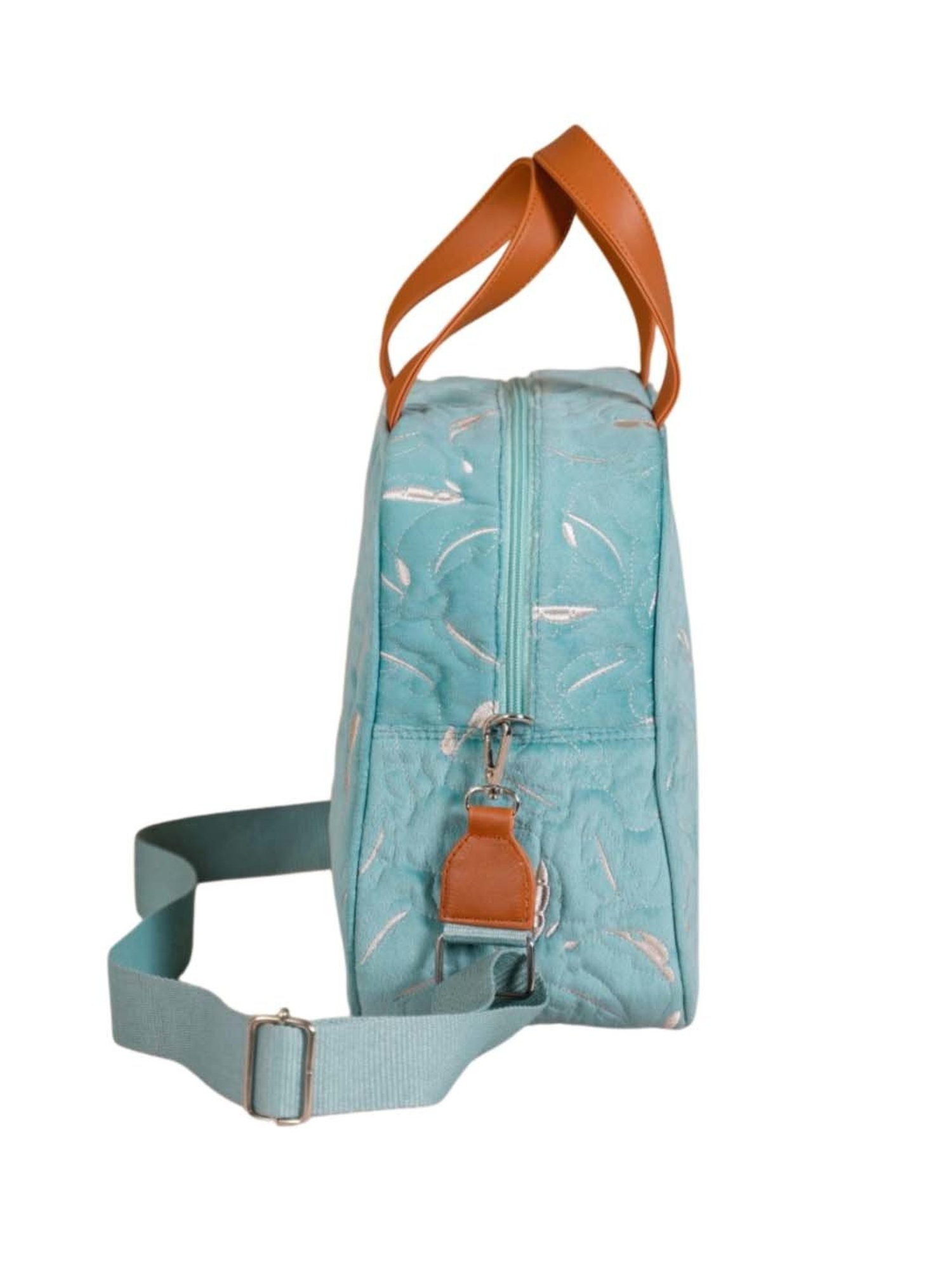 Nestasia High-Quality Insulated Velvet Light Blue Lunch Bag With Adjustable Shoulder Strap & Handles