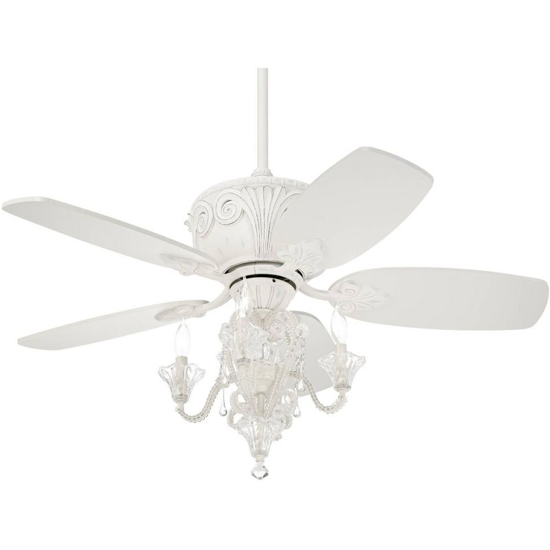 44" Casa Vieja Vintage Chic Ceiling Fan with Light LED Dimmable Crystal Chandelier Rubbed White Living Room Kitchen Bedroom