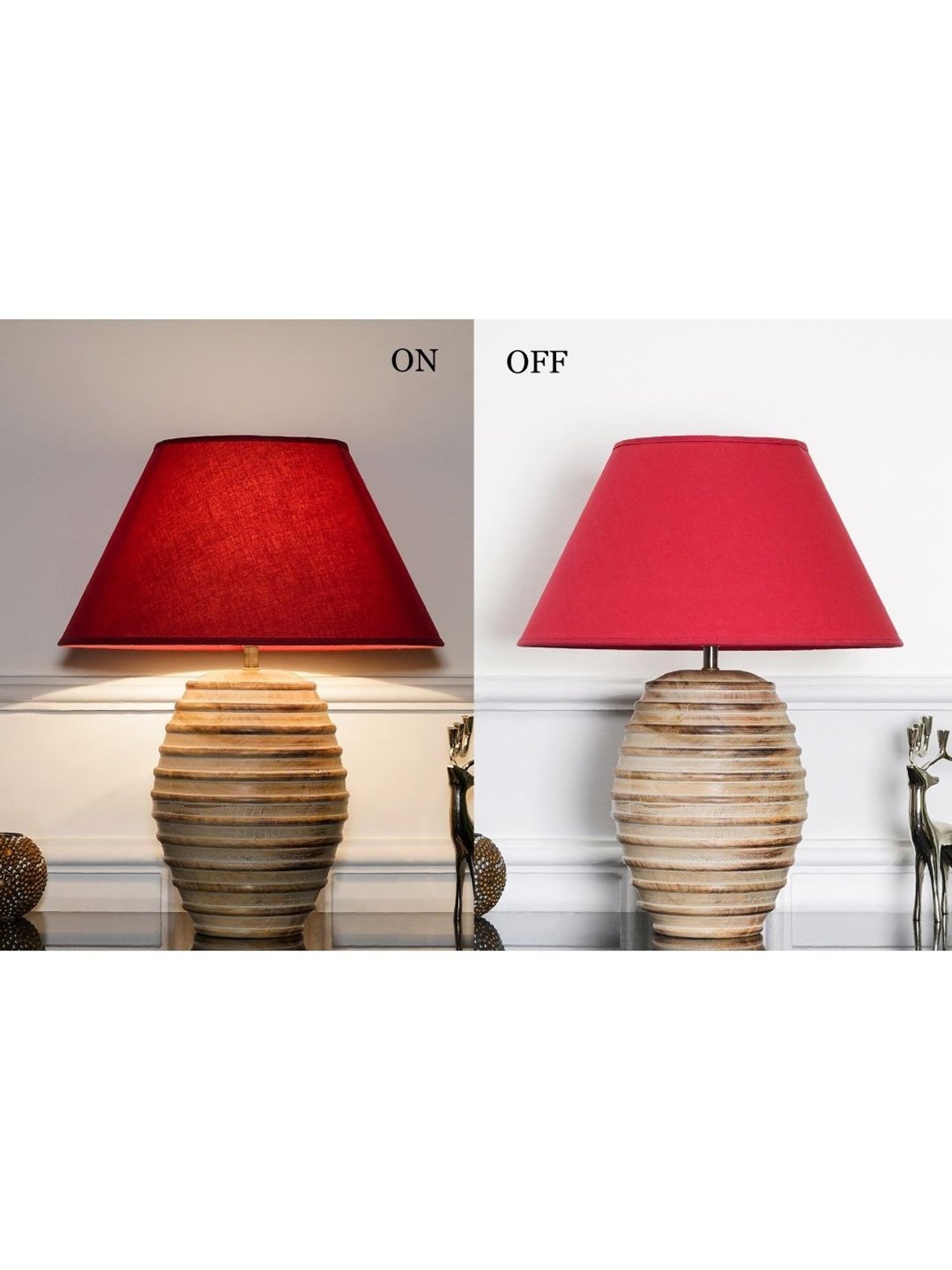 Kapoor Lamp Shades Natural White & Red Wood Paola Carved Cotton Shade Table Lamp
