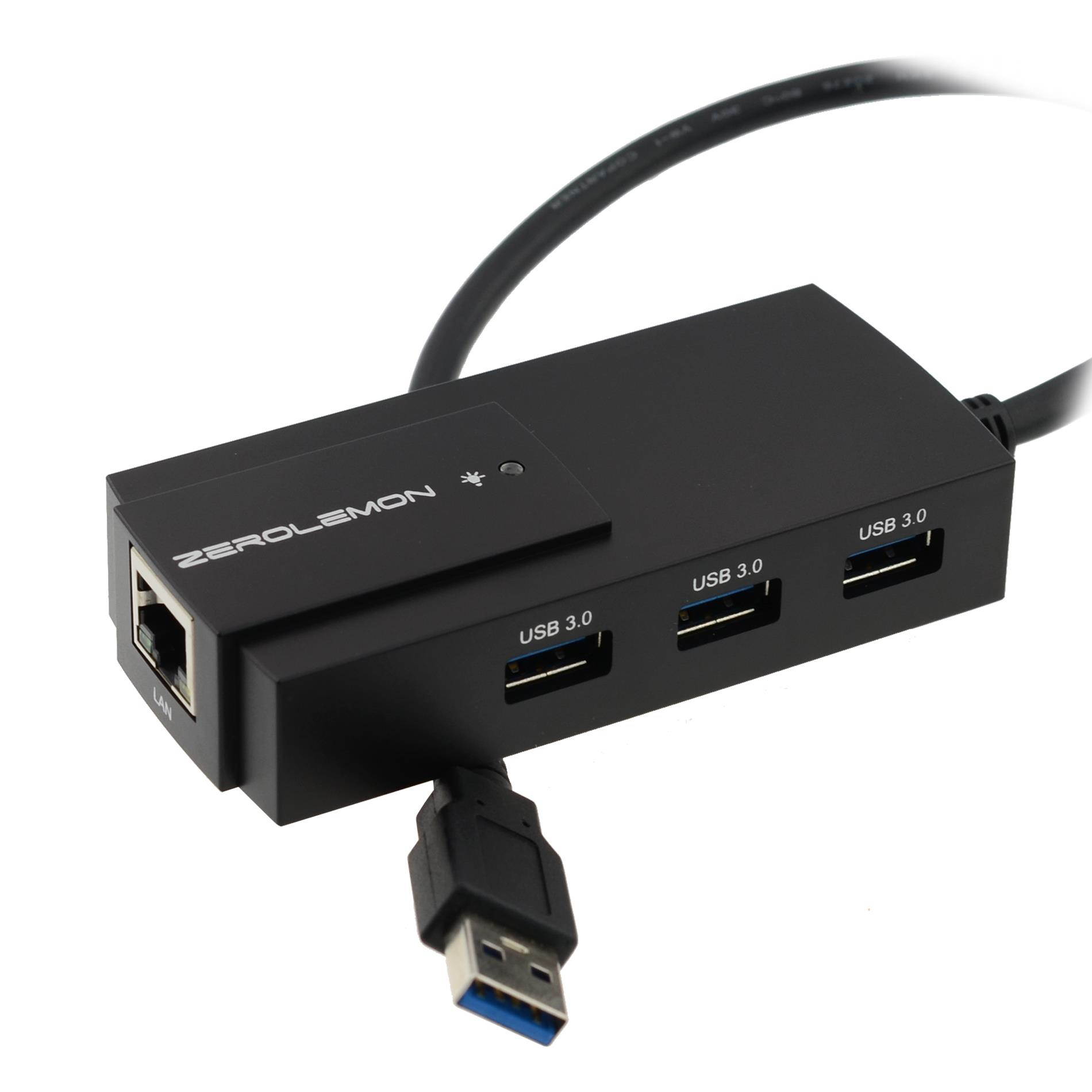[3*USB 3.0 + 1*Gigabit Ethernet Adapter] ZeroLemon 3 Ports USB 3.0 Bus-Powered Hub with RJ45 10/100/1000 Gigabit Ethernet Converter LAN Wired Network Adapter for Laptops