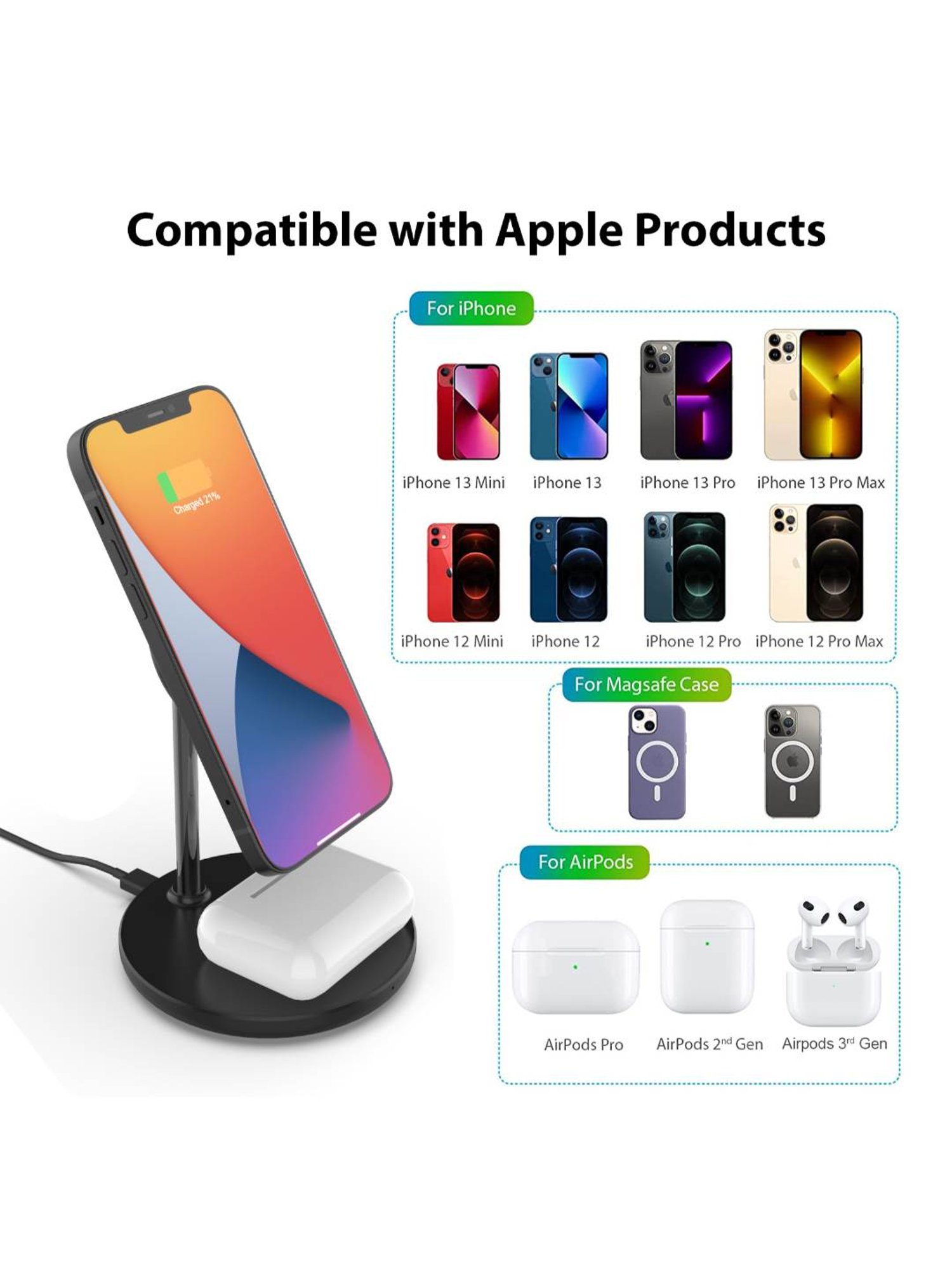 UNIGEN MAGTEC 200 2 in 1 Magnetic Wireless Stand For iPhone 13, 12 Series (Black)