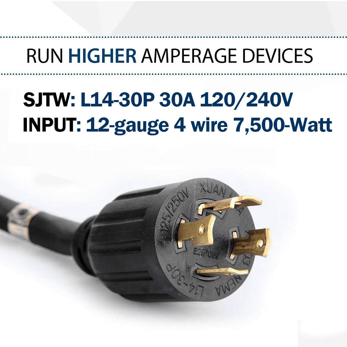 Ceptics L14-30P to 5-20R Generator Distribution Power Cord (21 Feet) 30A