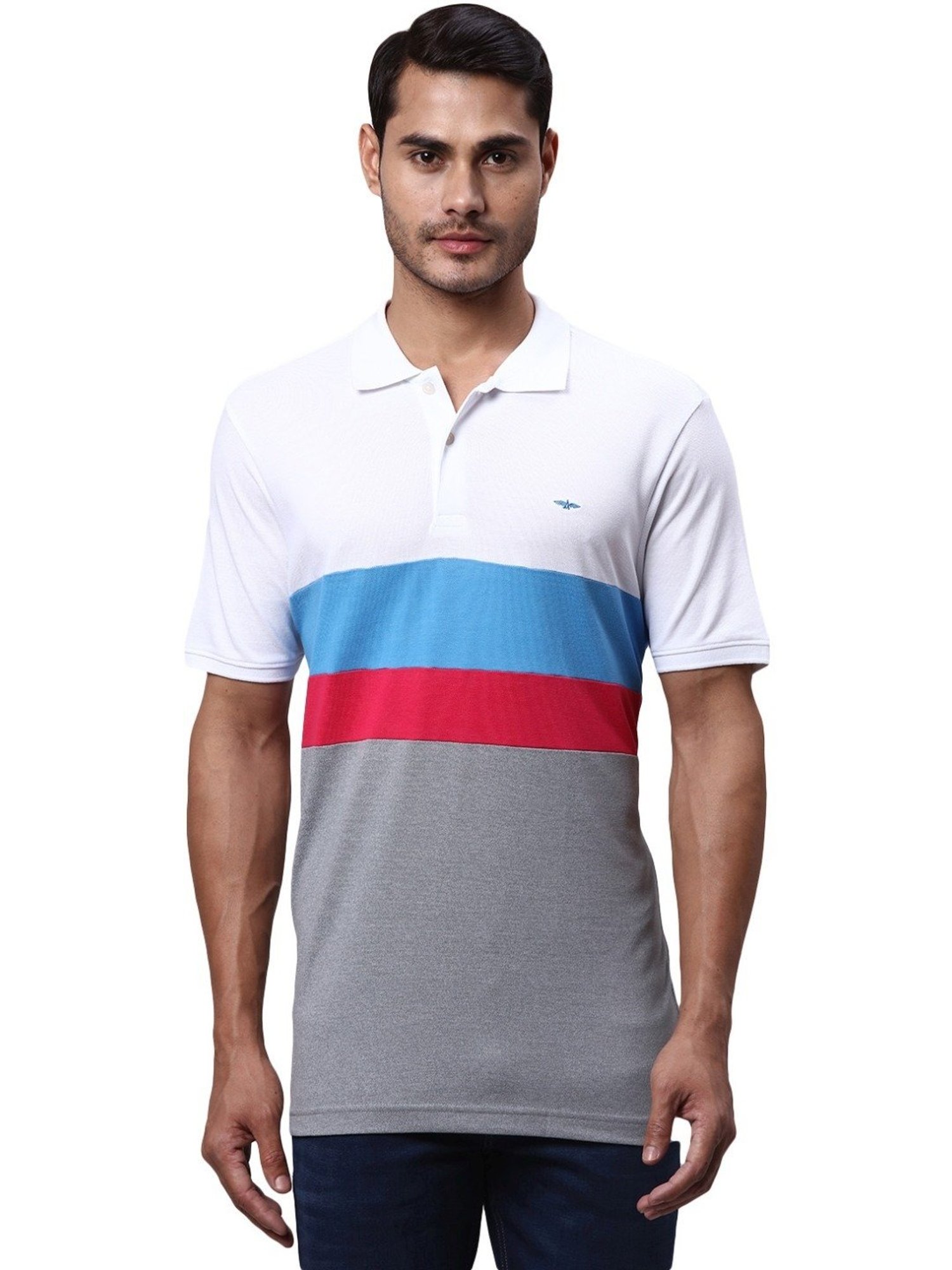 Park Avenue Grey & White Slim Fit Colour Block Polo T-Shirt