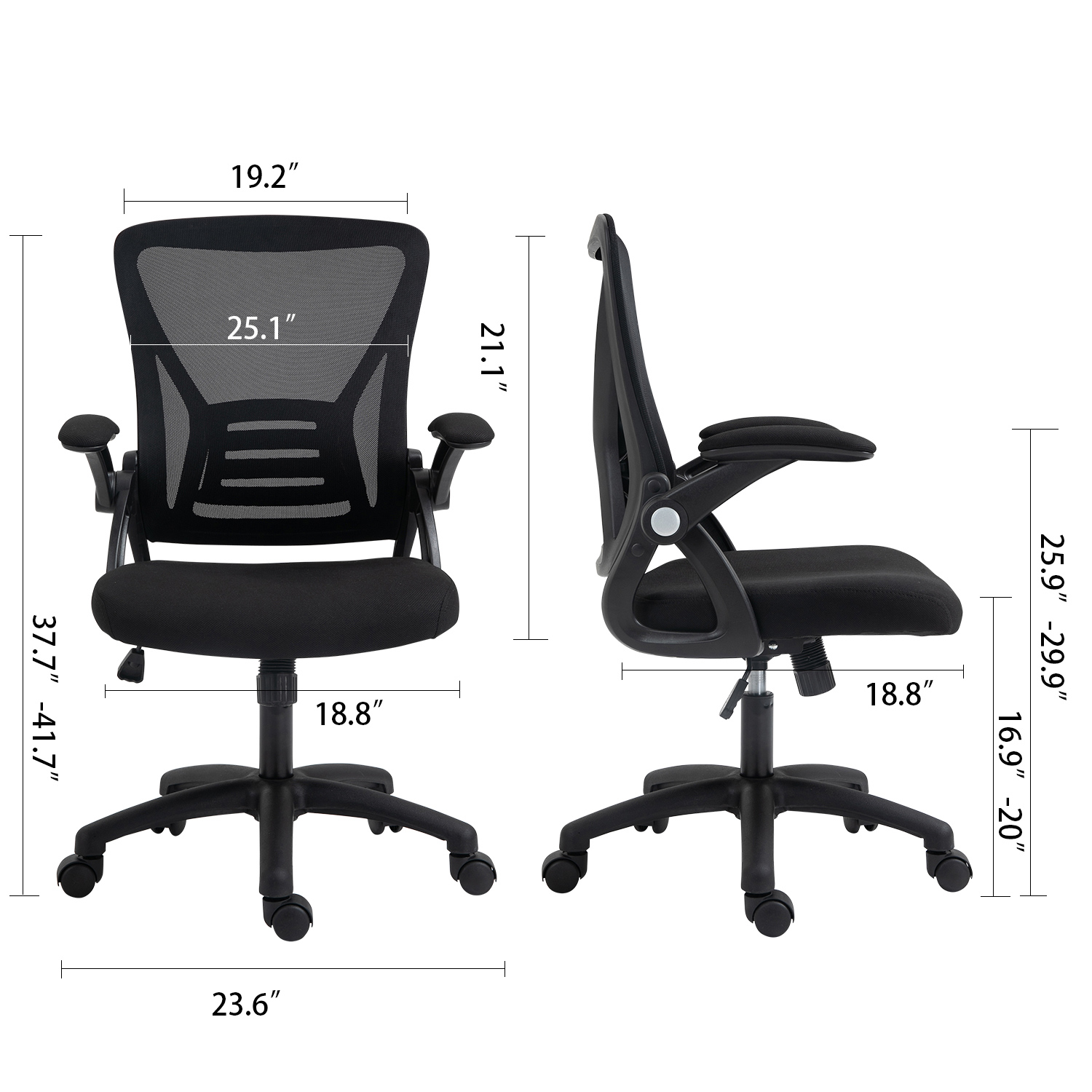 Ergonomic Office Chair, Home Office Desk Chairs, Mid-back Computer Mesh Chair with Lumbar Support and Flip-up Arms, Swivel Task Chair