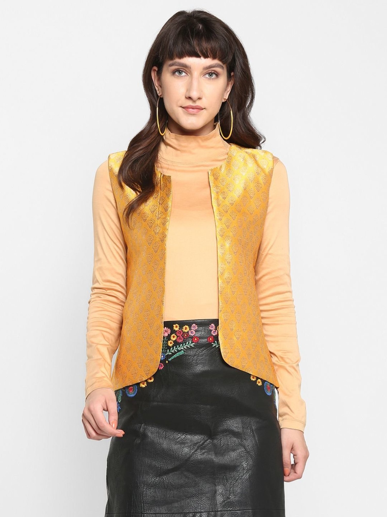 Hangup Mustard Jacquard Pattern Shrug