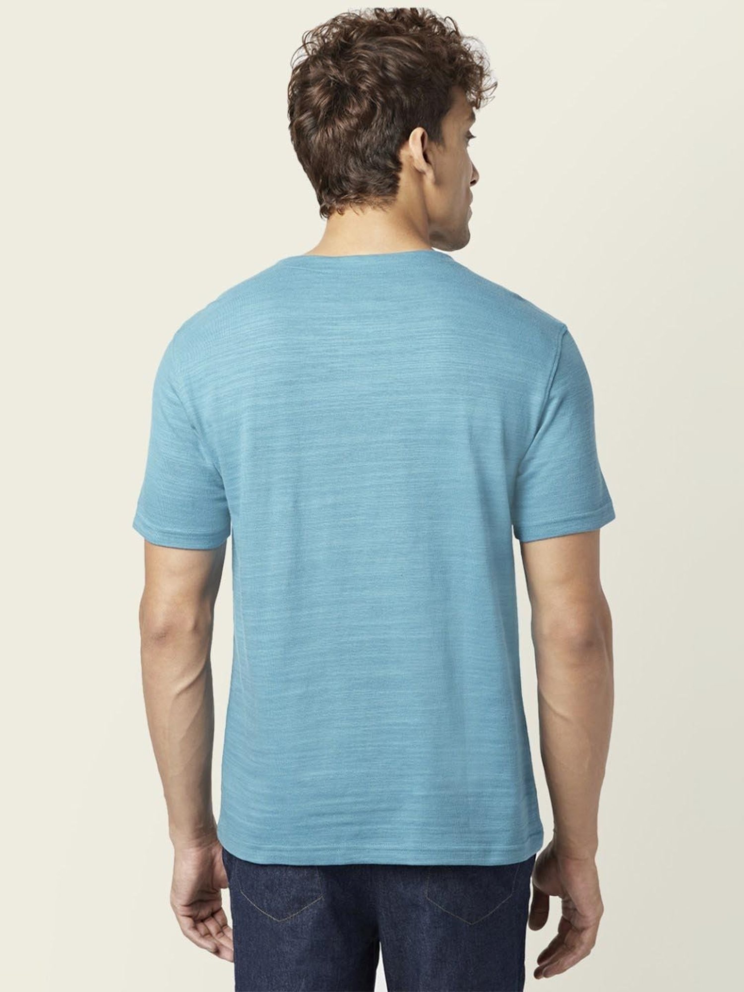 7 Alt by Pantaloons Dull Blue Cotton Relaxed Fit Polo T-Shirt