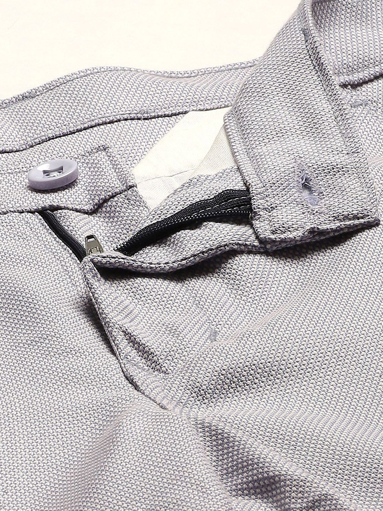 Sojanya Grey Cotton Regular Slim Fit Self Pattern Flat Front Trousers