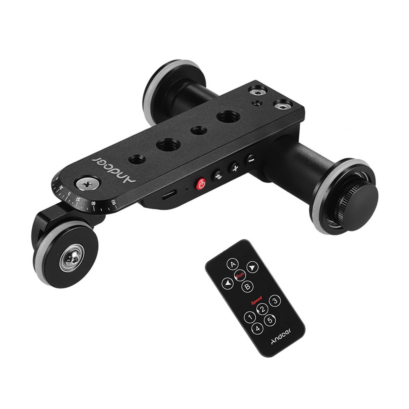 Andoer PPL-06S Pro Auto Dolly Motorized Video Slider Skater 5 Speeds Adjustable Aluminum Alloy Max. Load 4kg with USB Rechargeable Battery 2.4G Remote Control Phone Holder for Smartphone Action Camera