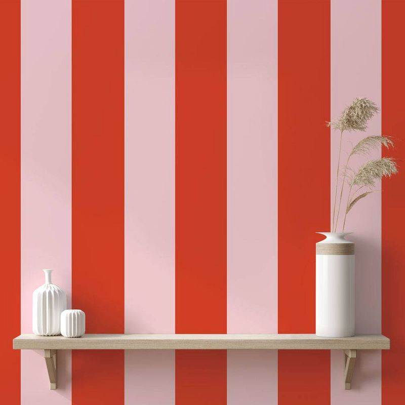 Tempaper Striped Peel and Stick Wallpaper Playhouse Pink