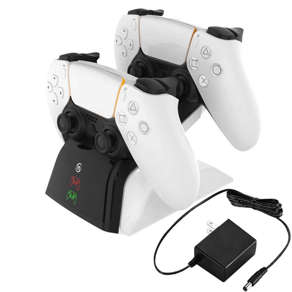 PS5 Controller Charger with AC Adapter, Wall 5V/3A Fast Dual DualSense Charging Station Dock with LED Indicators for Playstation 5 Controllers, 1.5-2.5 Hours Quick Charge Time White