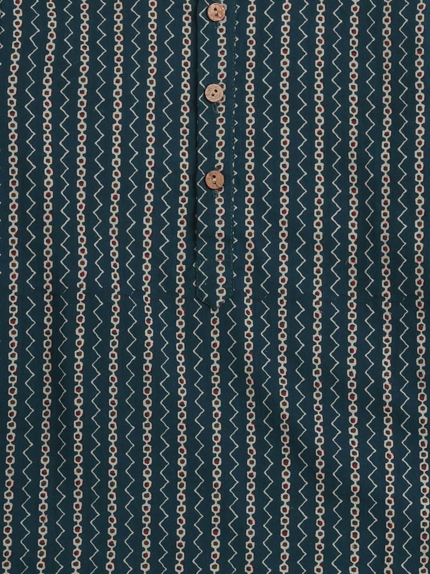 The Magic Wand Kids Green & White Cotton Printed Full Sleeves Kurta Set