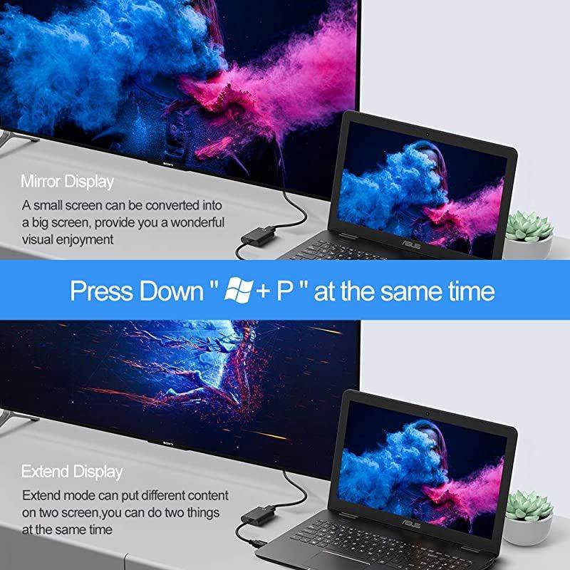 to HDMI Adapter, Full HD 1080P to HDMI Video Adapter with Audio Output for Multiple Monitors, Compatible with Windows XP 7/8/8.1/10 [ Not Support Mac & Vista ]