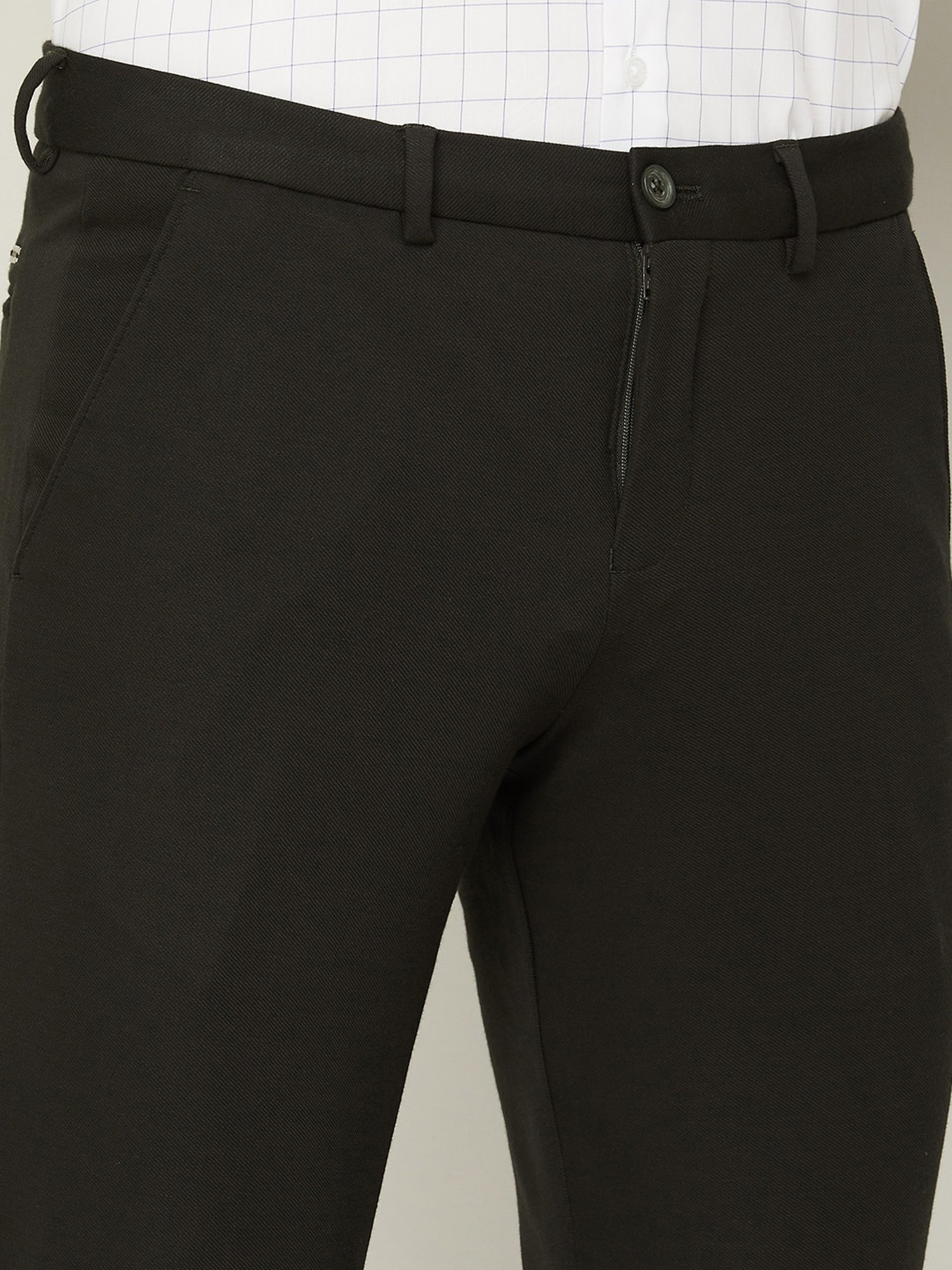 Code by Lifestyle Dark Green Regular Fit Flat Front Trousers