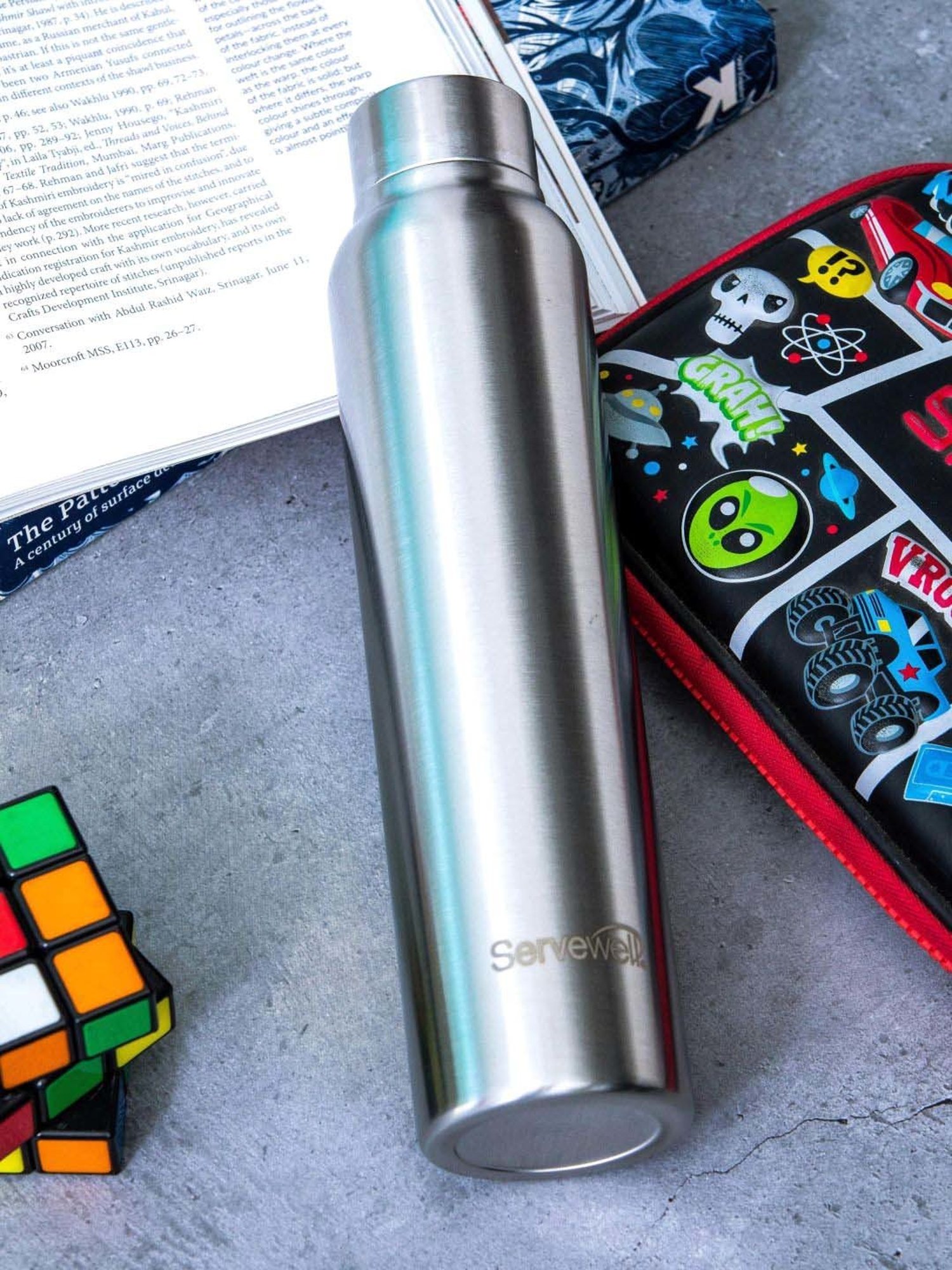 Servewell Silver Steel Sleek Single Wall Water Bottle (0.6 L)