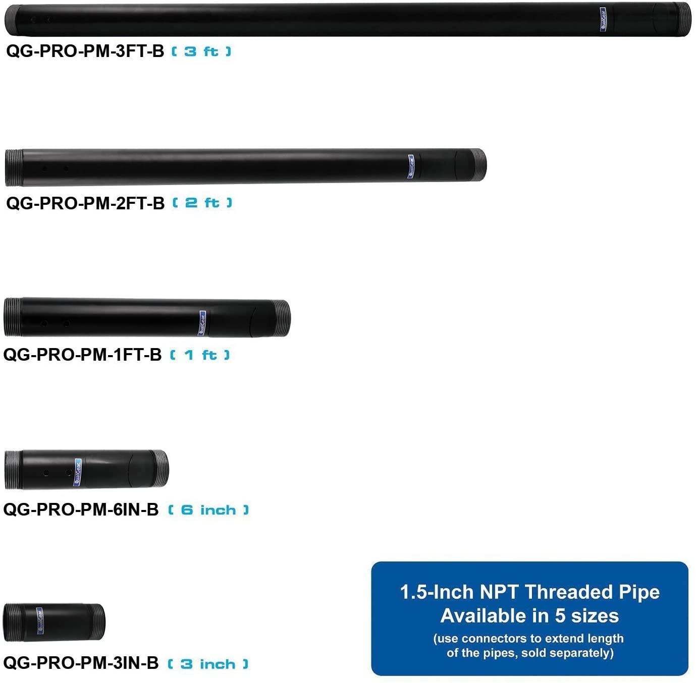 QualGear QG-PRO-PM-3FT-B Pro-AV 1.5" Npt Threaded Pipe, 3' Length Projector Accessory