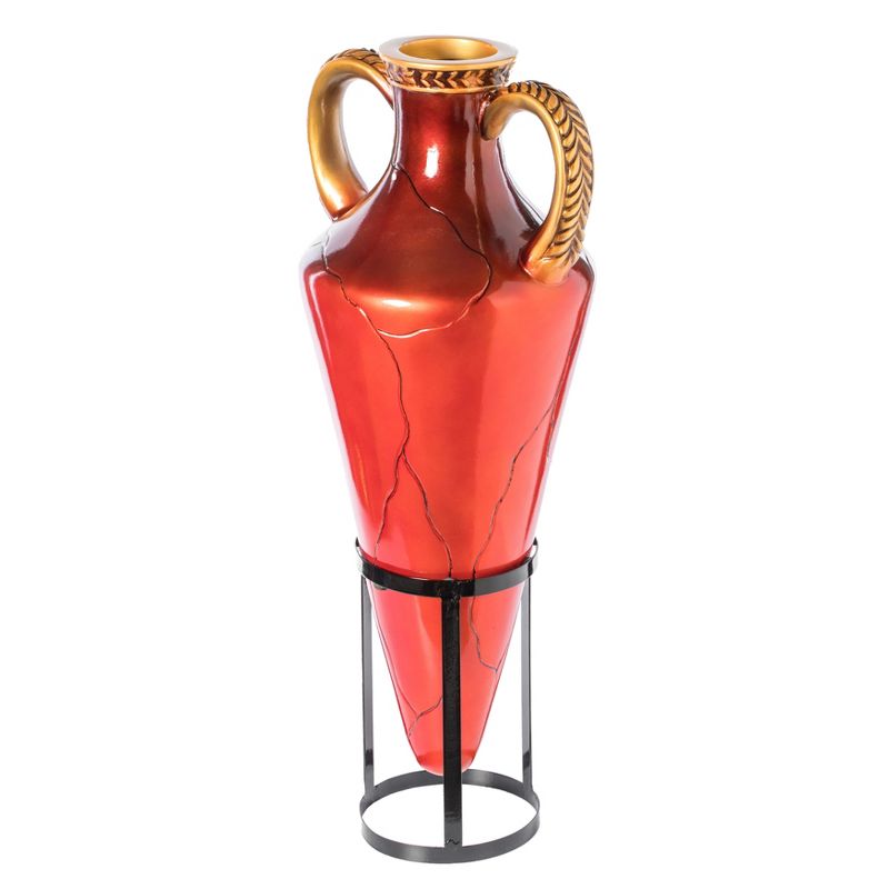 Uniquewise Roman Style Large Pointed Amphora 35" Tall Floor Vase on Metal Tripod Stand, Red and Gold
