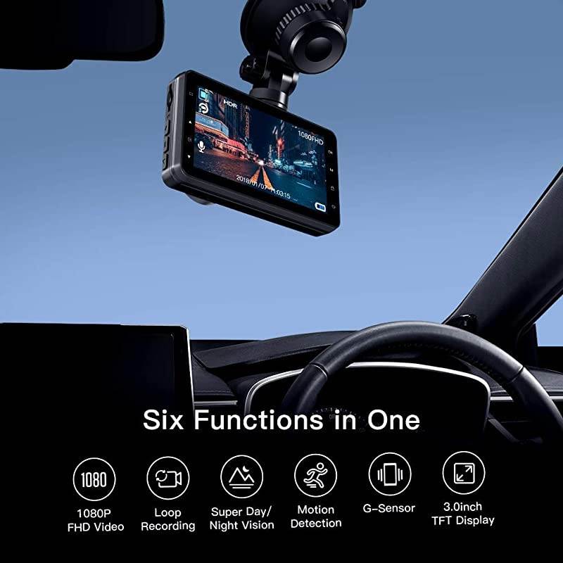 Dash Cam C660, Superior Night Vision with 8 IR Lights, 1080P Car Driving Recorder, 3'' IPS Screen, 170&deg; Wide Angle, WDR, G-sensor, Parking Monitor, Motion Detection, Loop Recording, Support GPS