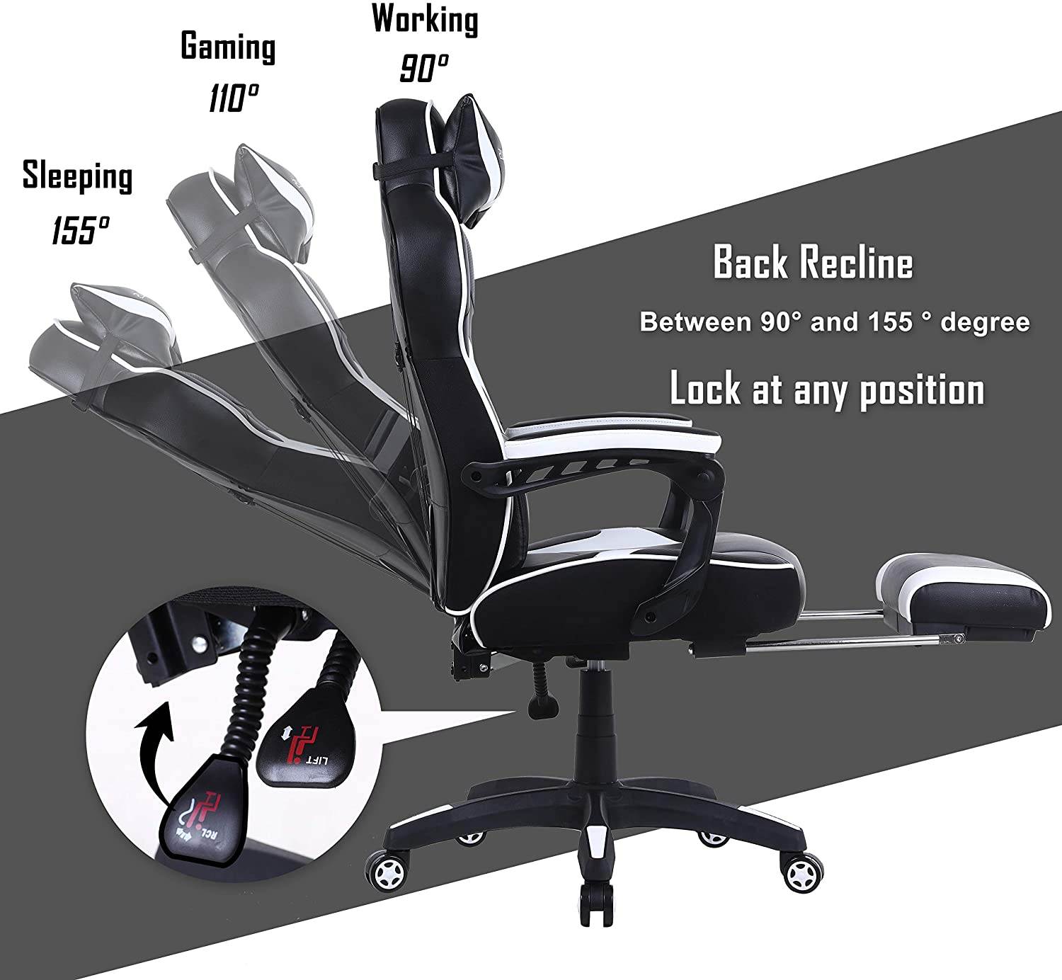 Zeanus Gaming Chair for Adults Green, Gaming Chair with Footrest, Massage Computer Gaming Chair, Reclining Gaming Desk Chair, Big and Tall Video Gaming Chair, Racing Style Chair, E-Sports Gamer Chair