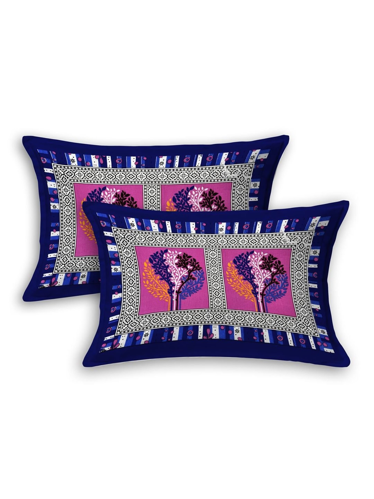 Living Roots Multicolor Jaipuri Printed Cotton Bed Sheet with 2 Pillow Cover