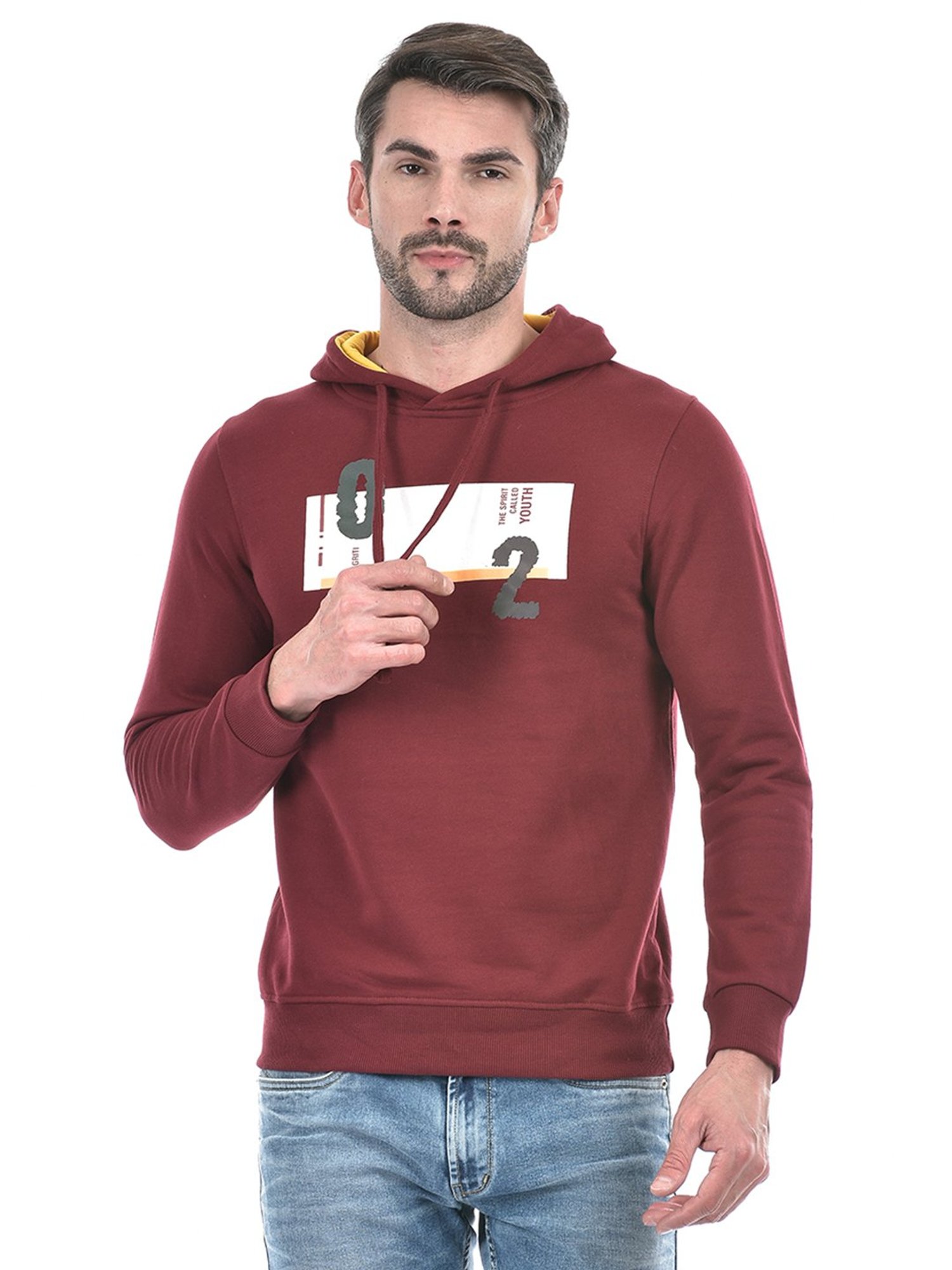 Integriti Maroon Regular Fit Graphic Print Hooded Sweatshirt