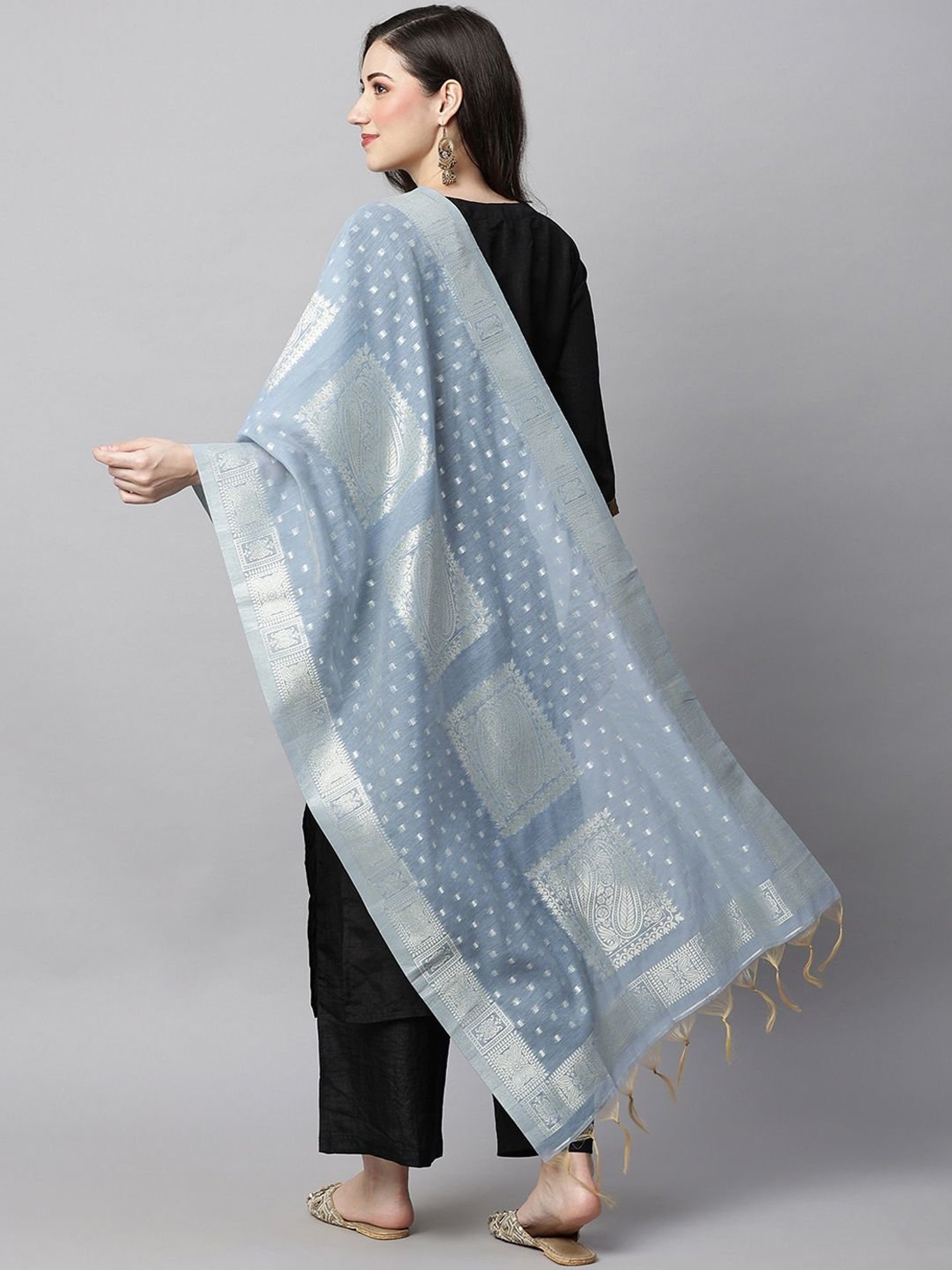 Indo Era Blue Woven Pattern Dupatta