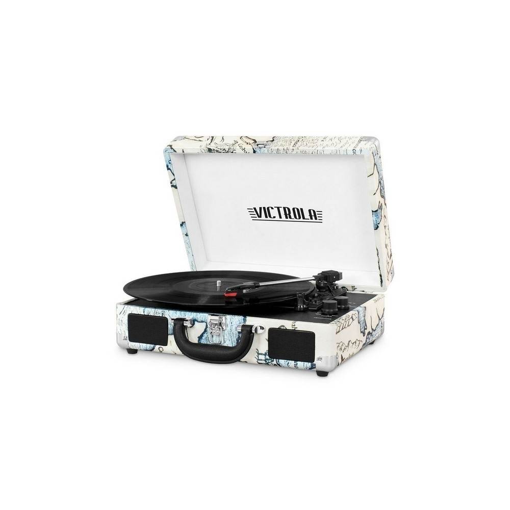 Bluetooth Suitcase Turntable in Map Prin