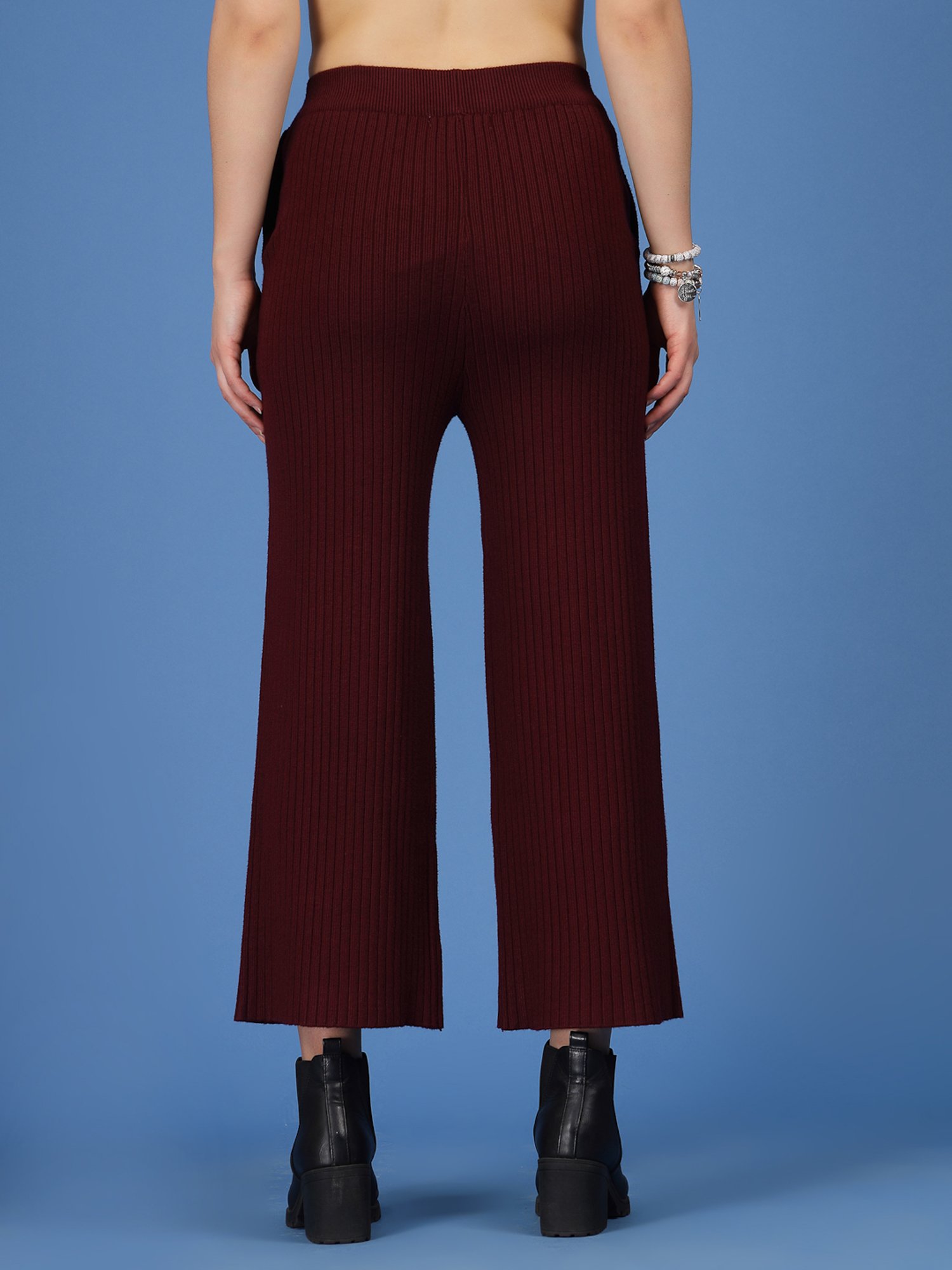 Mafadeny Maroon Regular Fit Mid Rise Palazzos