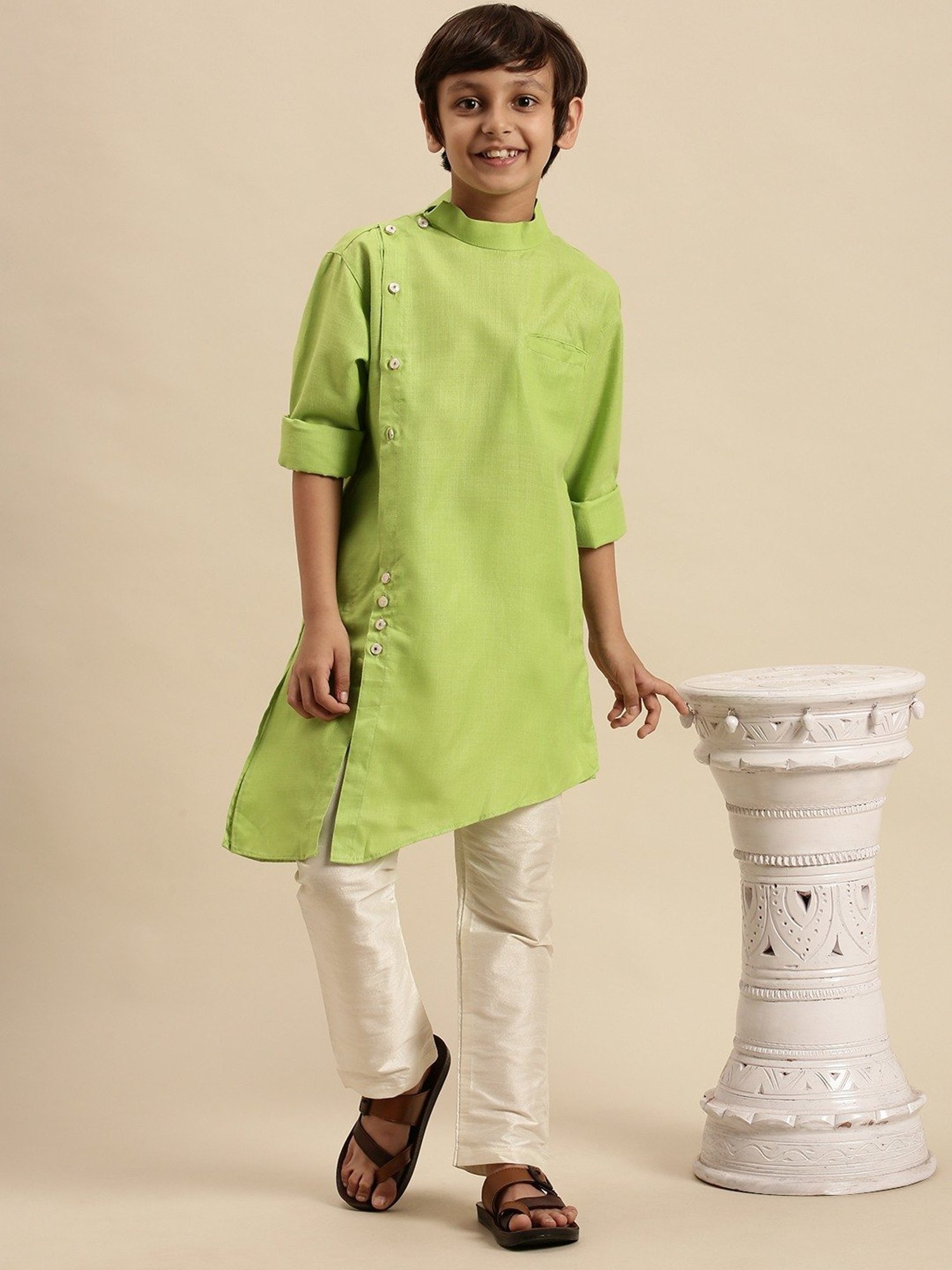 Sanwara Kids Light Green Cotton Kurta