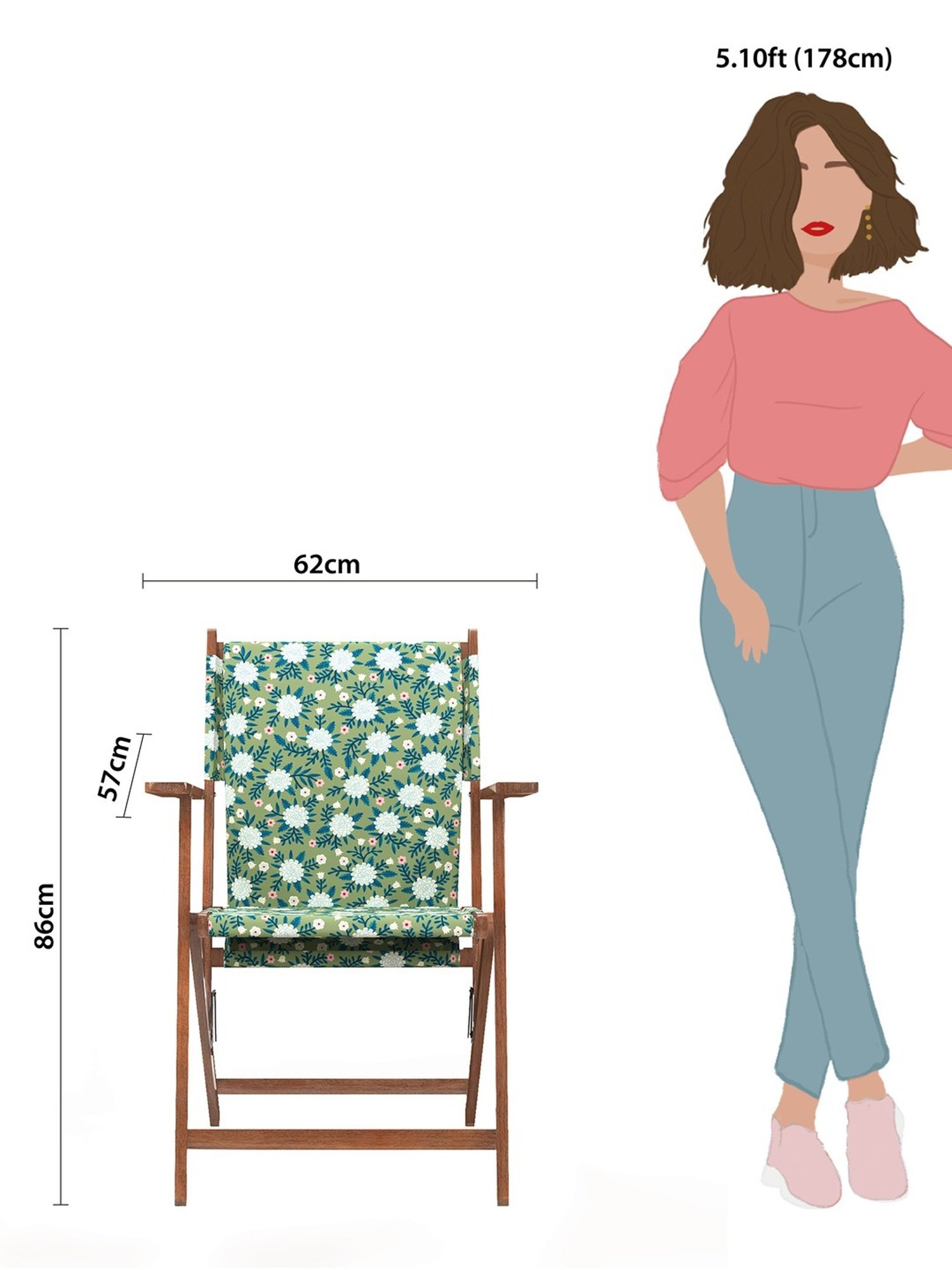 Chumbak Bistro Spring Marigold Floral Blue Wood Folding Chair