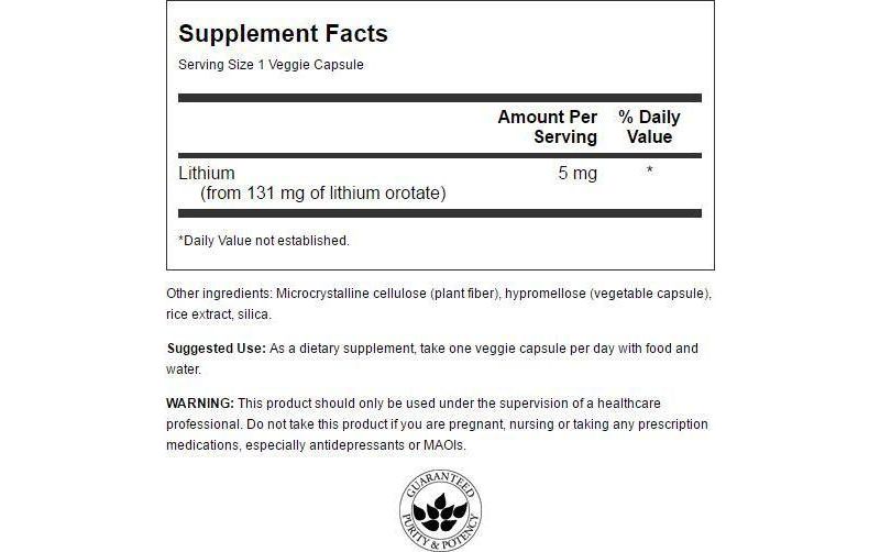 Swanson Lithium Orotate Vegetable Capsules, 5 mg, 60 Count.