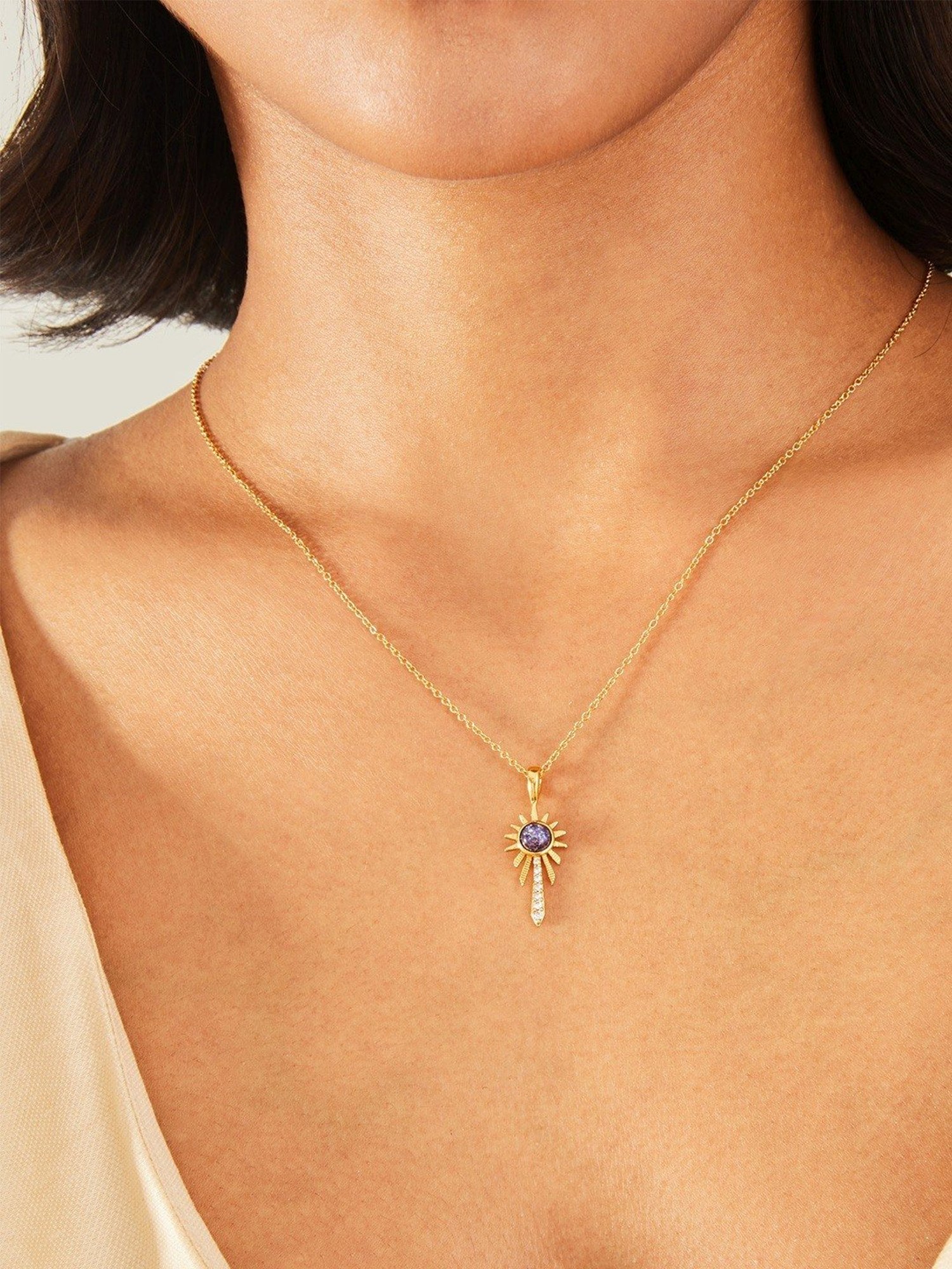 Accessorize London Real Gold-Plated Faux Opal Sunburst Necklace