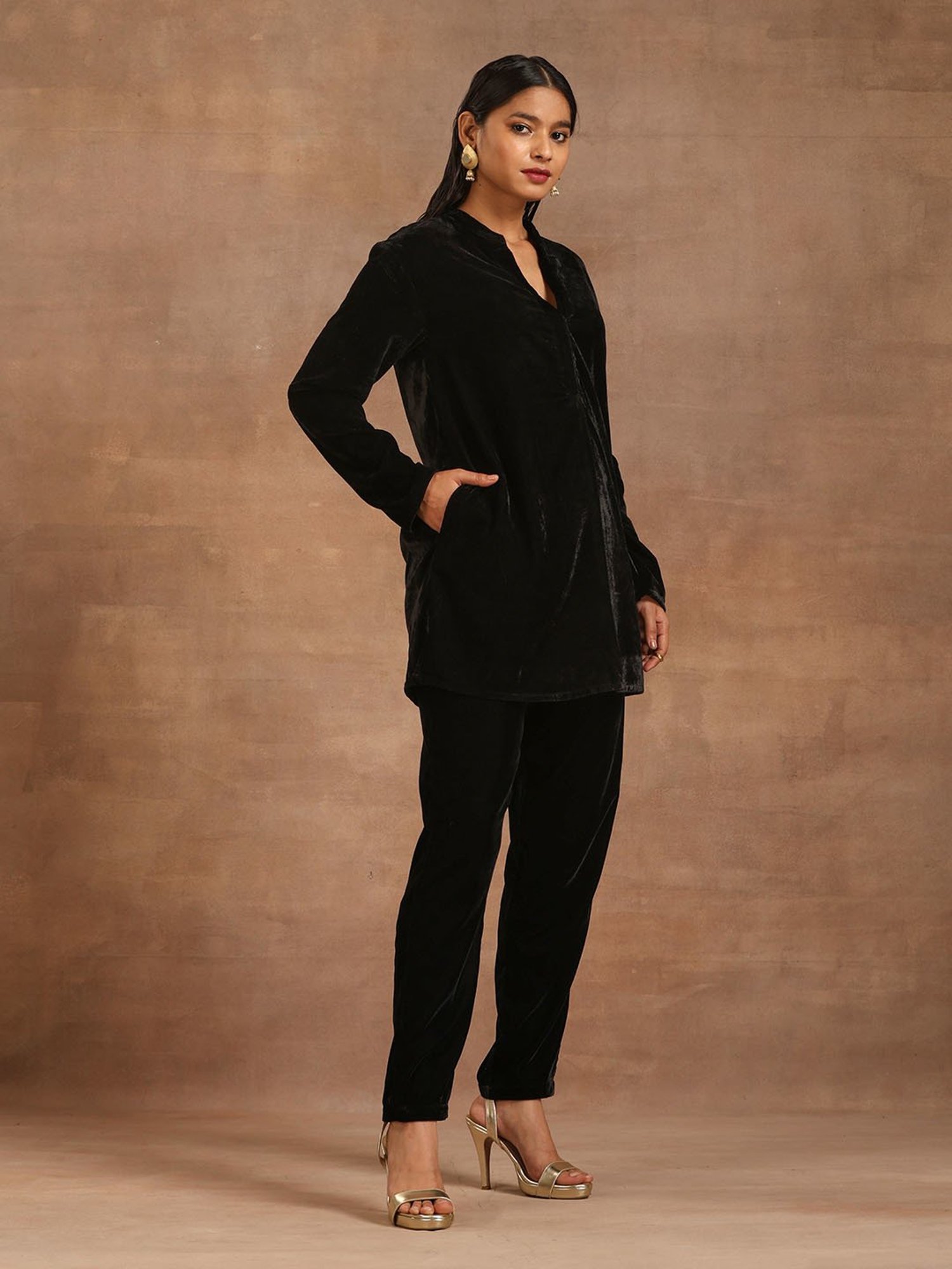 true Browns Black Velvet Kurta Pant Set