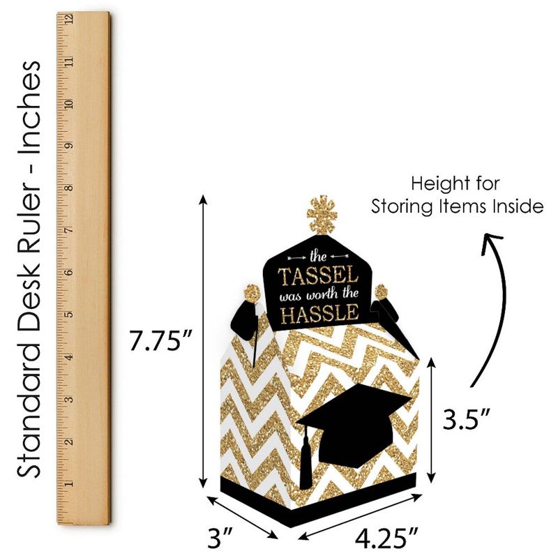 Big Dot of Happiness Gold - Tassel Worth the Hassle - Treat Box Party Favors - Graduation Party Goodie Gable Boxes - Set of 12